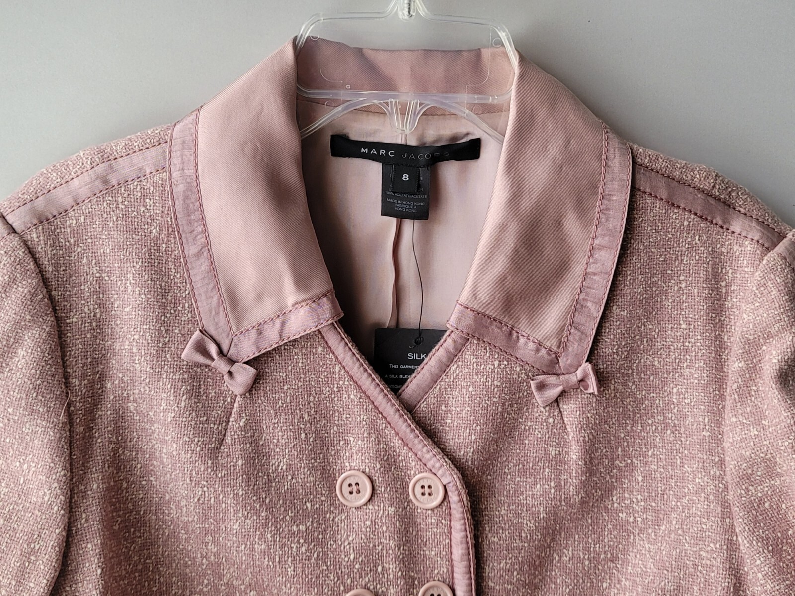MARC JACOBS size 8 Mauve Pink Wool Silk Jacket Blazer Bows Snap closure $488 NWT