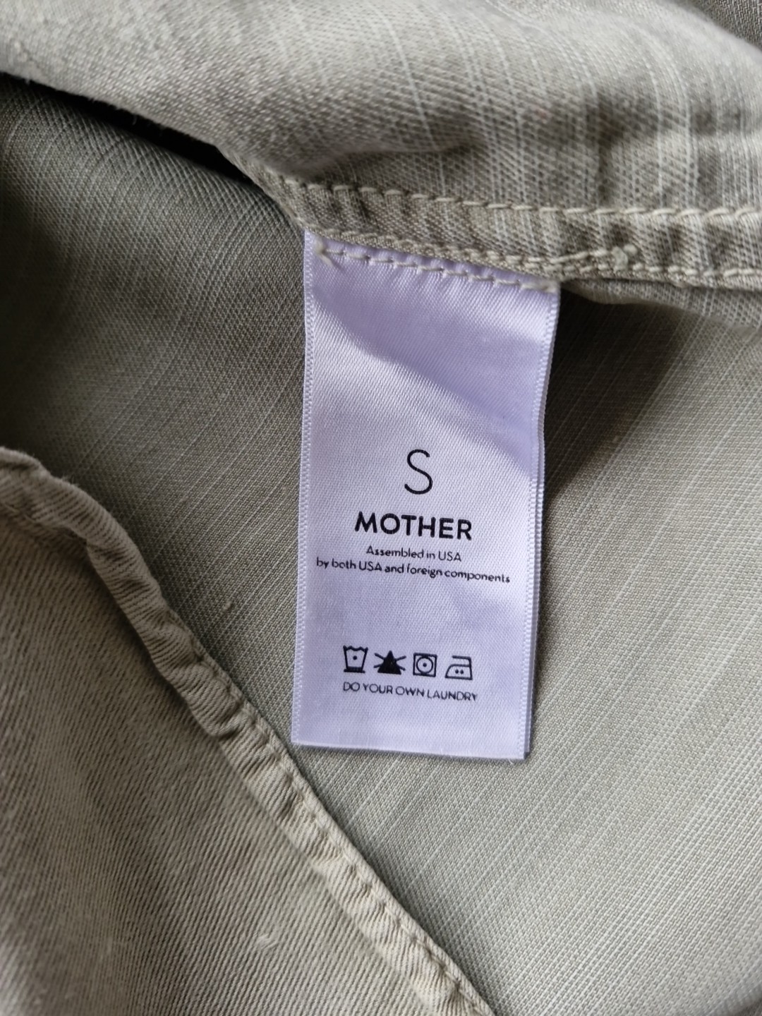 Mother The Frenchie Slipover Cotton Blend Military Green Shirt Womens Size Small