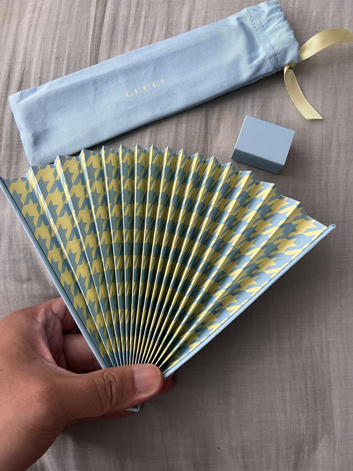 Gucci Summer 2022 Houndstooth Print FAN! Special Gift! NEW! Fast Ship!