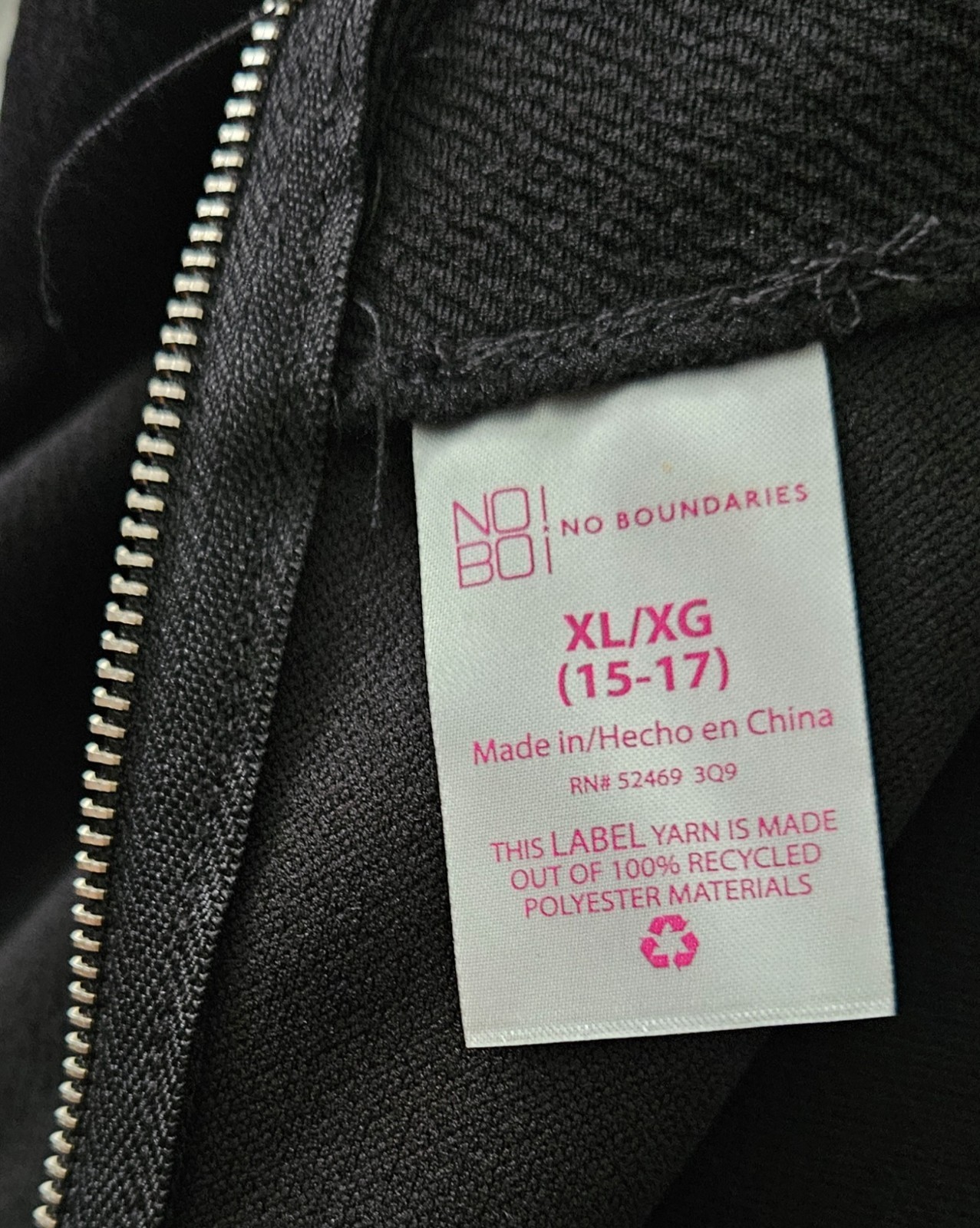 No Boundaries black romper pantsuit size XL 15-17, 100% recycled polyester #1024