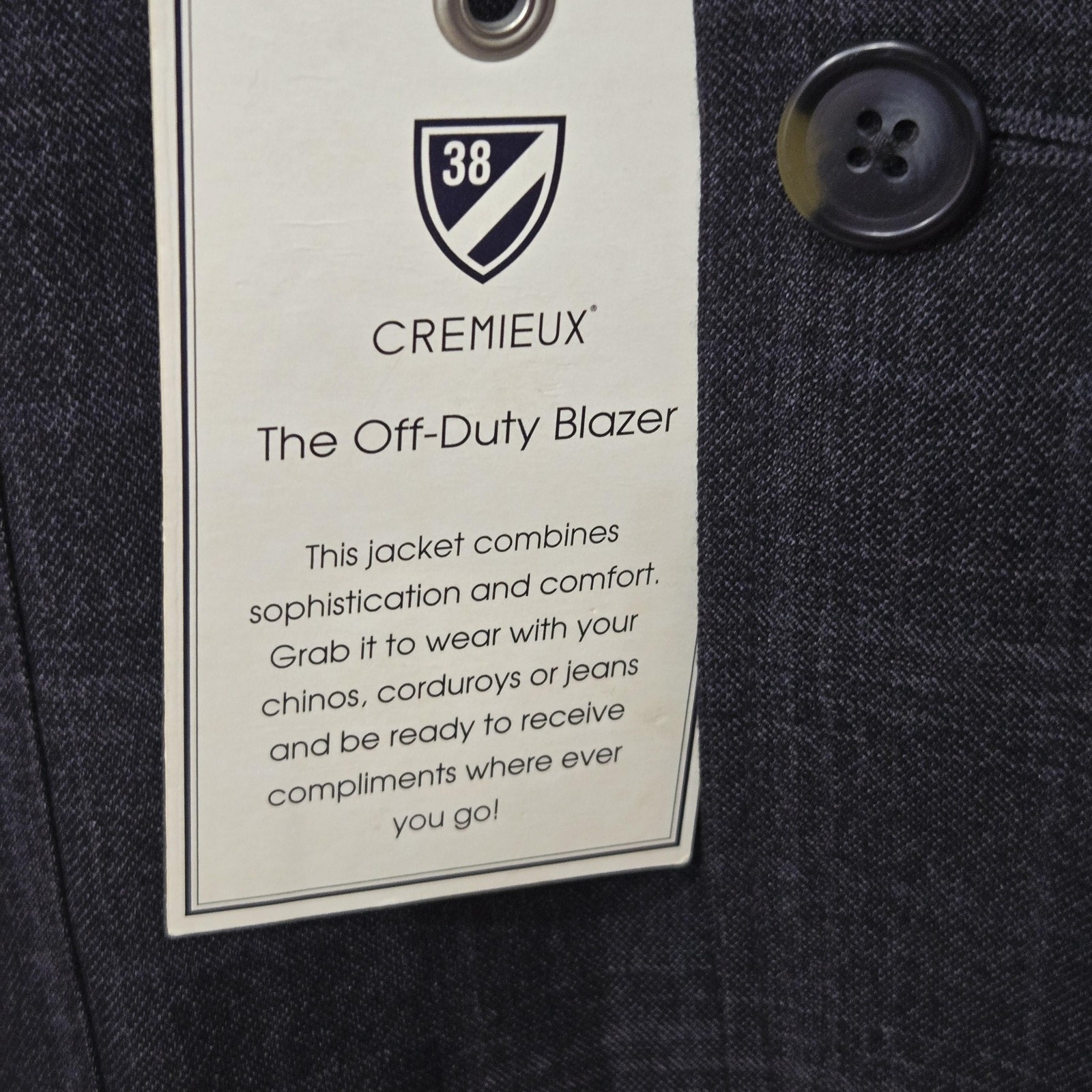 Cremieux Blazer Mens Large Dark Grey Check Plaid Off-Duty Jacket Wool Blend