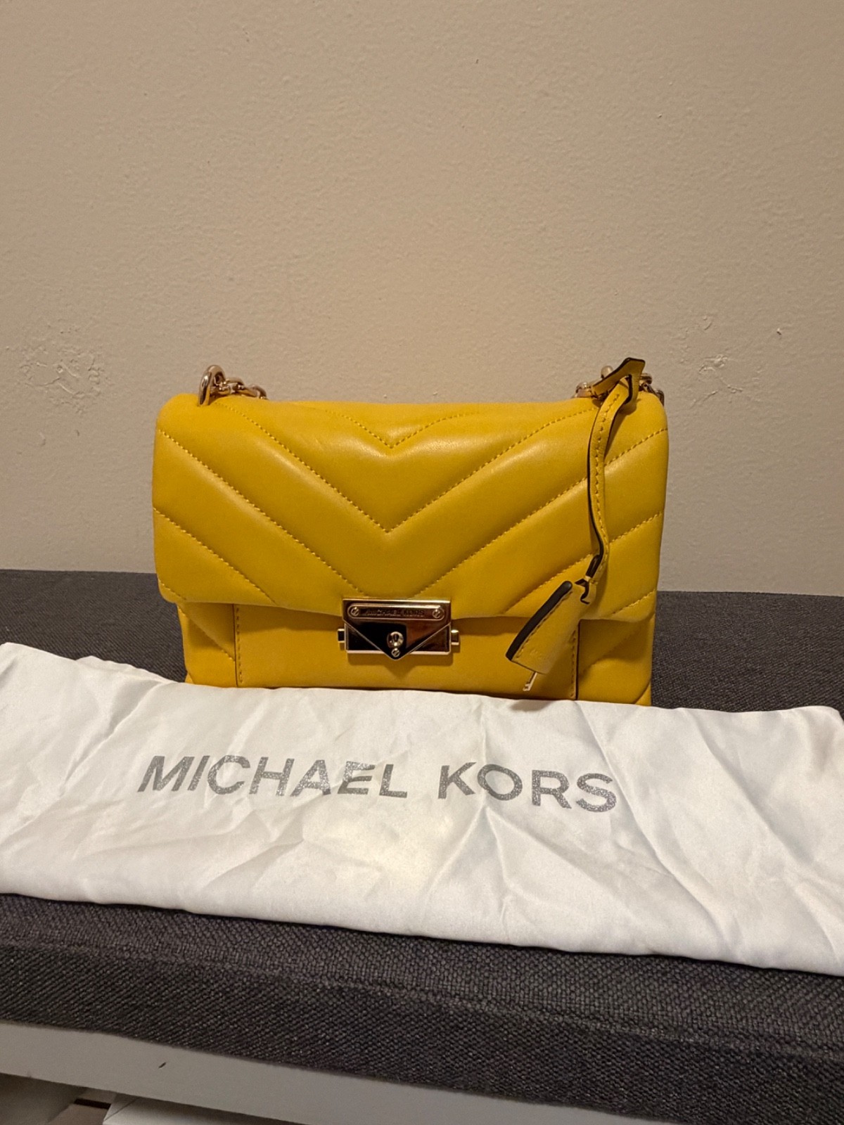 Michael Kors Cece Medium Convertible Chain Shoulder Bag Sunflower Yellow Leather