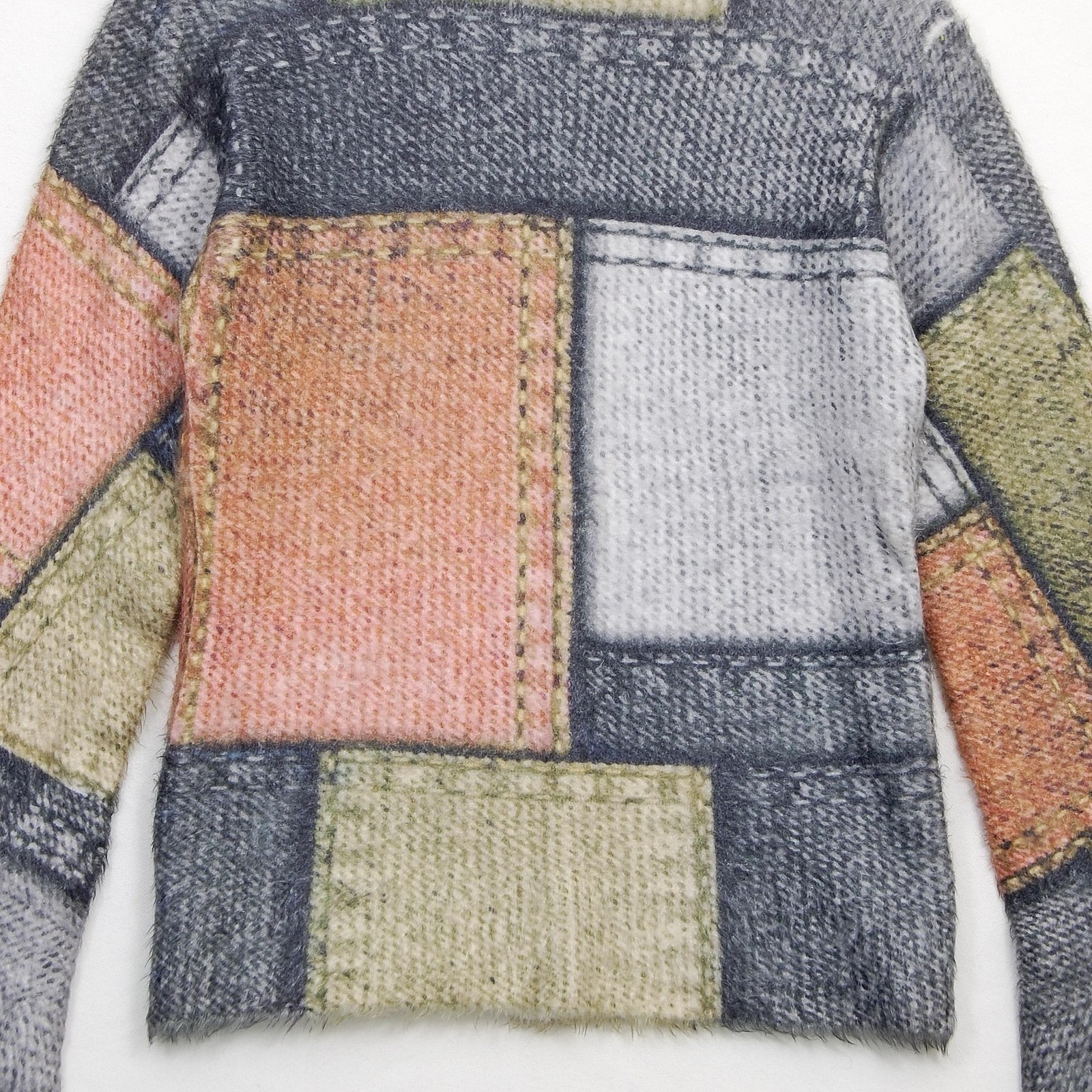 Kingsland Sweater Womens XL Multicolor Angora Blend Fuzzy Patchwork Pullover