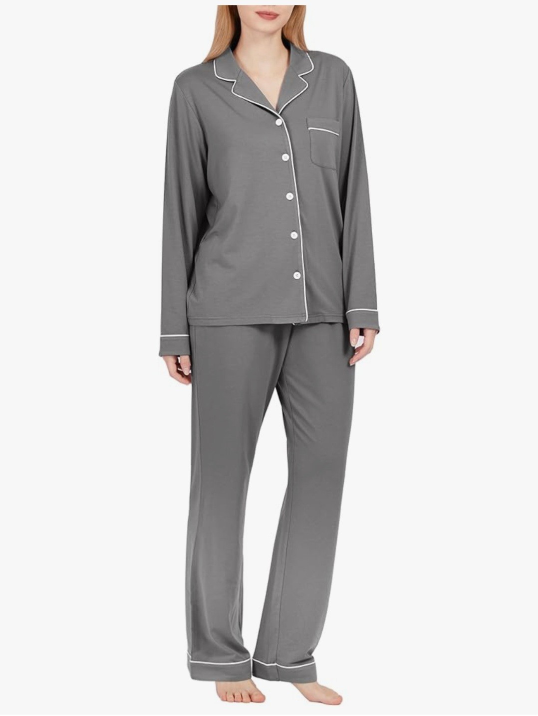 BAMBOO COOL Women’s Pyjama Set Soft Like Silk Comfortable Pockets, Grey, Size M