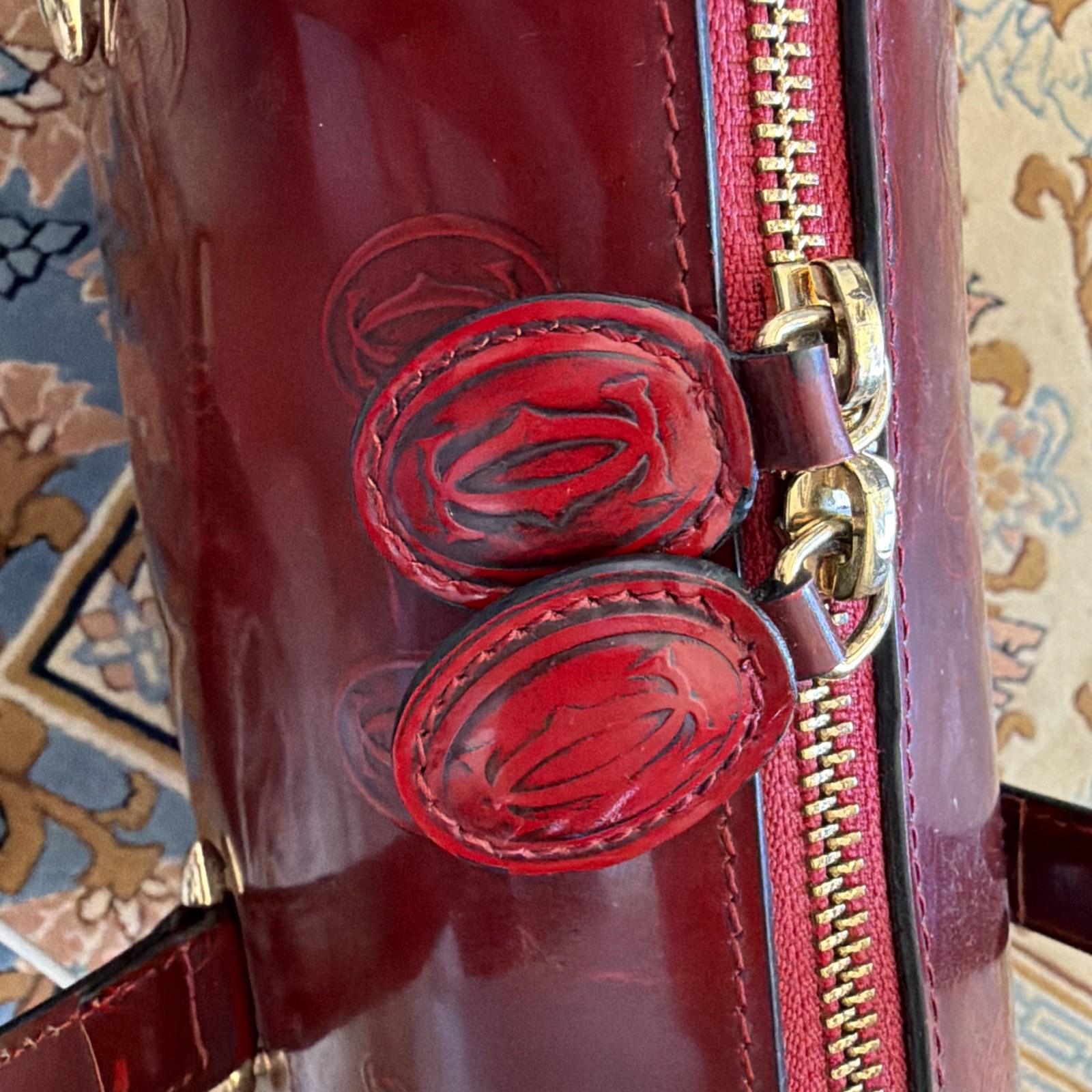 CARTIER Happy Birthday Red Patent Leather Zip Around Business Bag Handbag
