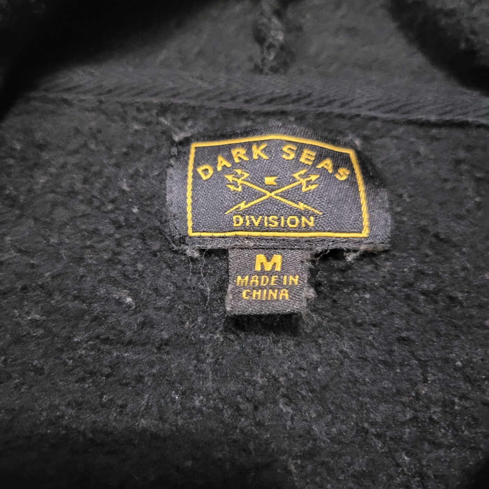 Dark Seas Division Hoodie Mens Medium Black Beige White Logo Pullover Sweatshirt
