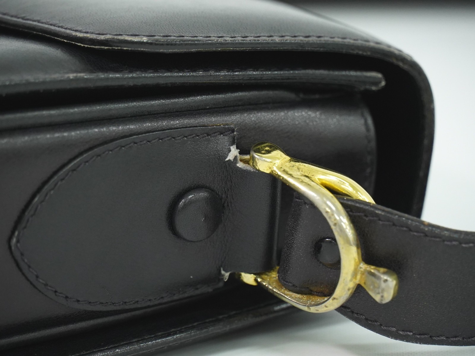 CELINE Horse Carriage Hardware Leather Shoulder Bag Black Gold