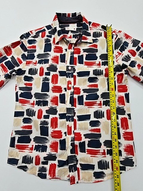 PDI Boys White Red Blue Button Front Collared Shirt Kids Size S