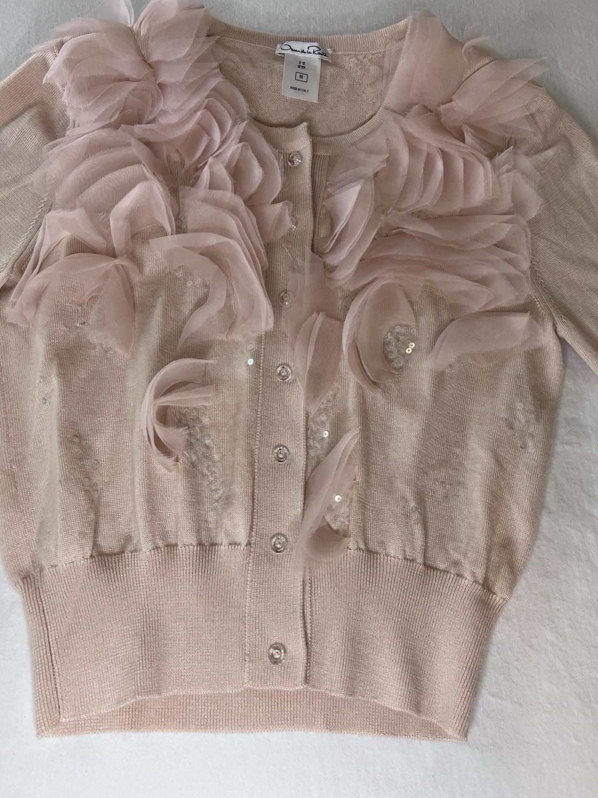 Oscar de la Renta Soft Pink Cardigan Size M Coquette Fairycore Romantic