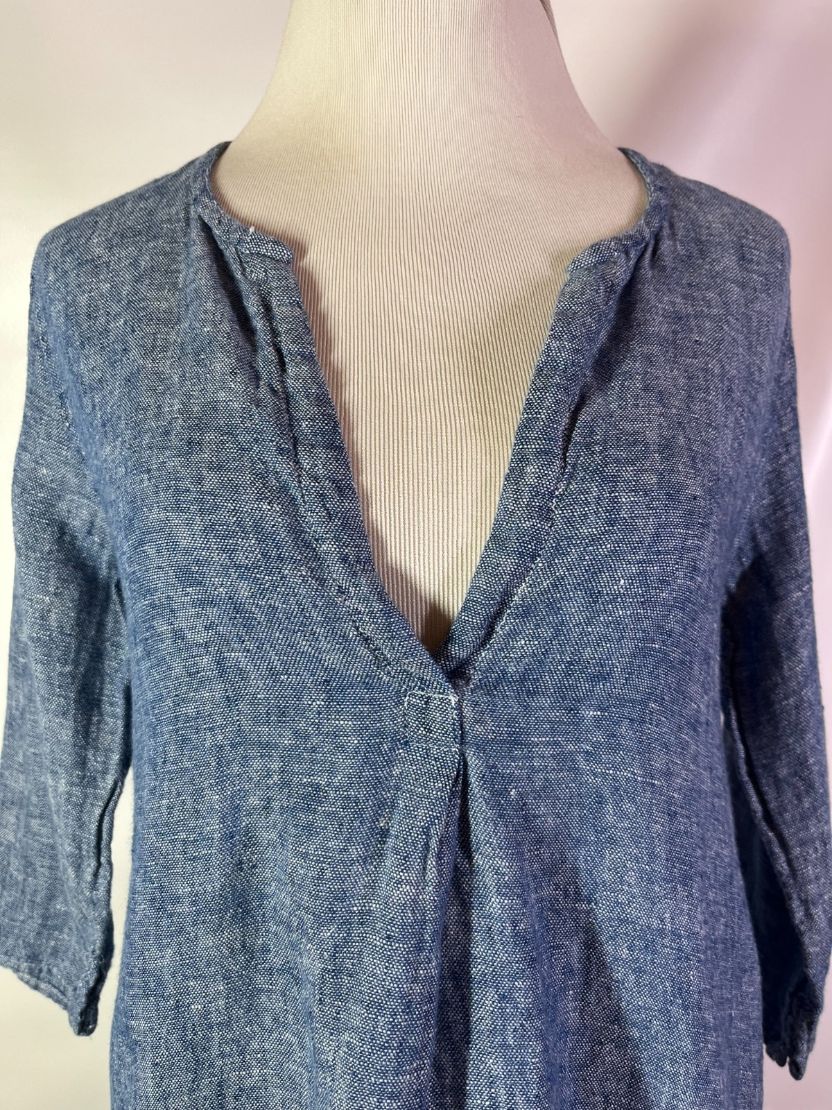 CP Shades Size XS 3/4 Sleeve Linen Top Pockets Blue
