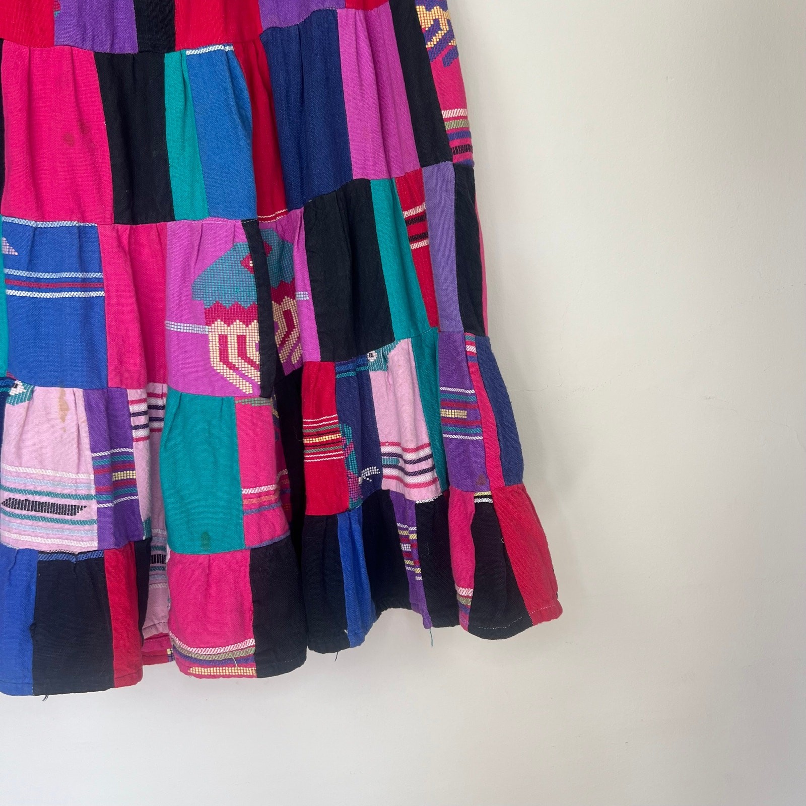 VTG Boho Handmade Upcycled tapestry Patchwork midi Skirt Women’s Guatemalan 60s