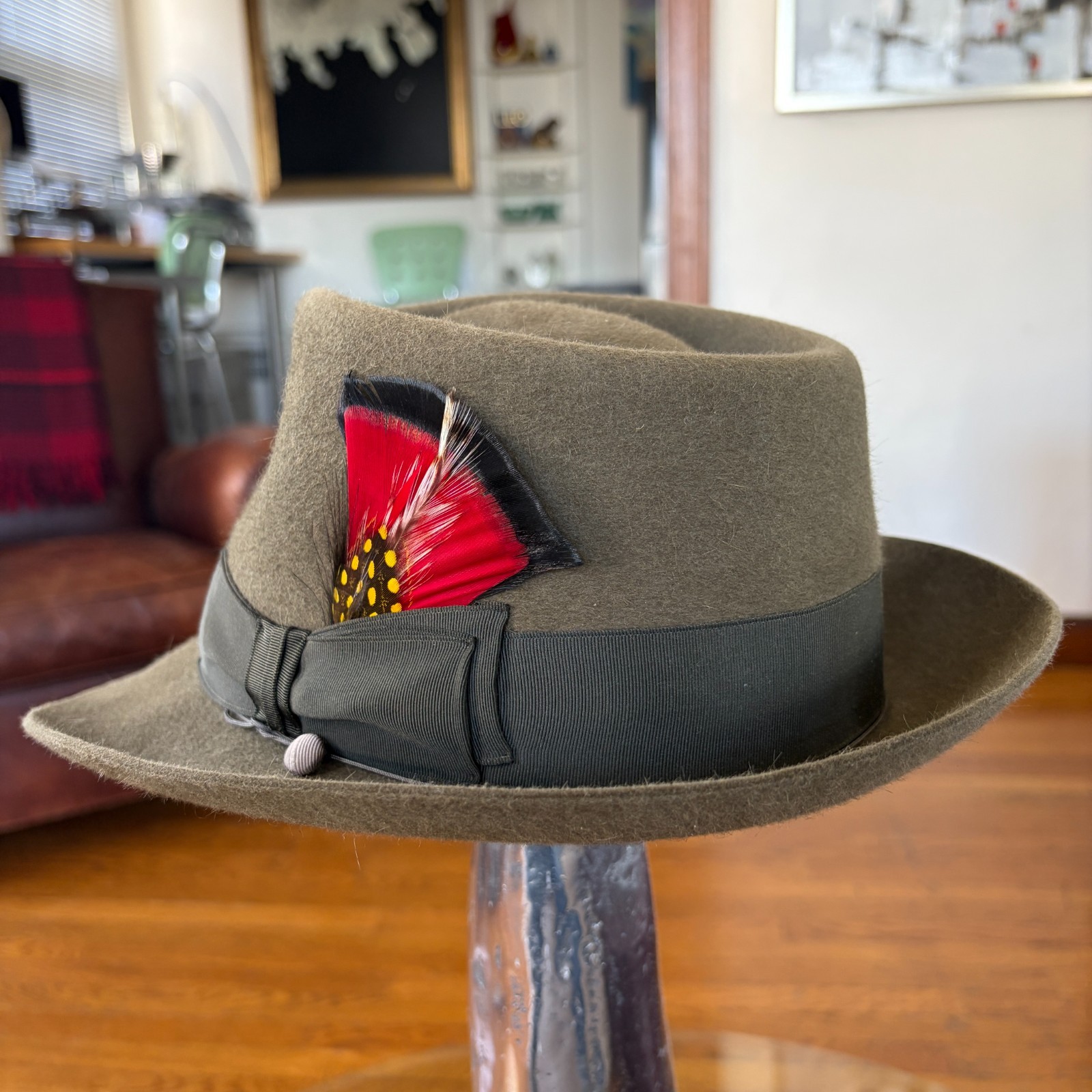 $995 Paul’s Hat Works Custom Fur Felt Fedora Stetson Moss Green Olive 7 1/8