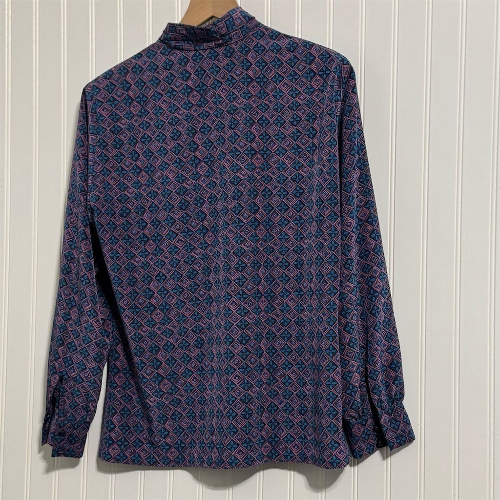 Vtg PENDLETON 10 Mock Neck Blouse Geometric Teal Purple ShoulderPads 90s Classic