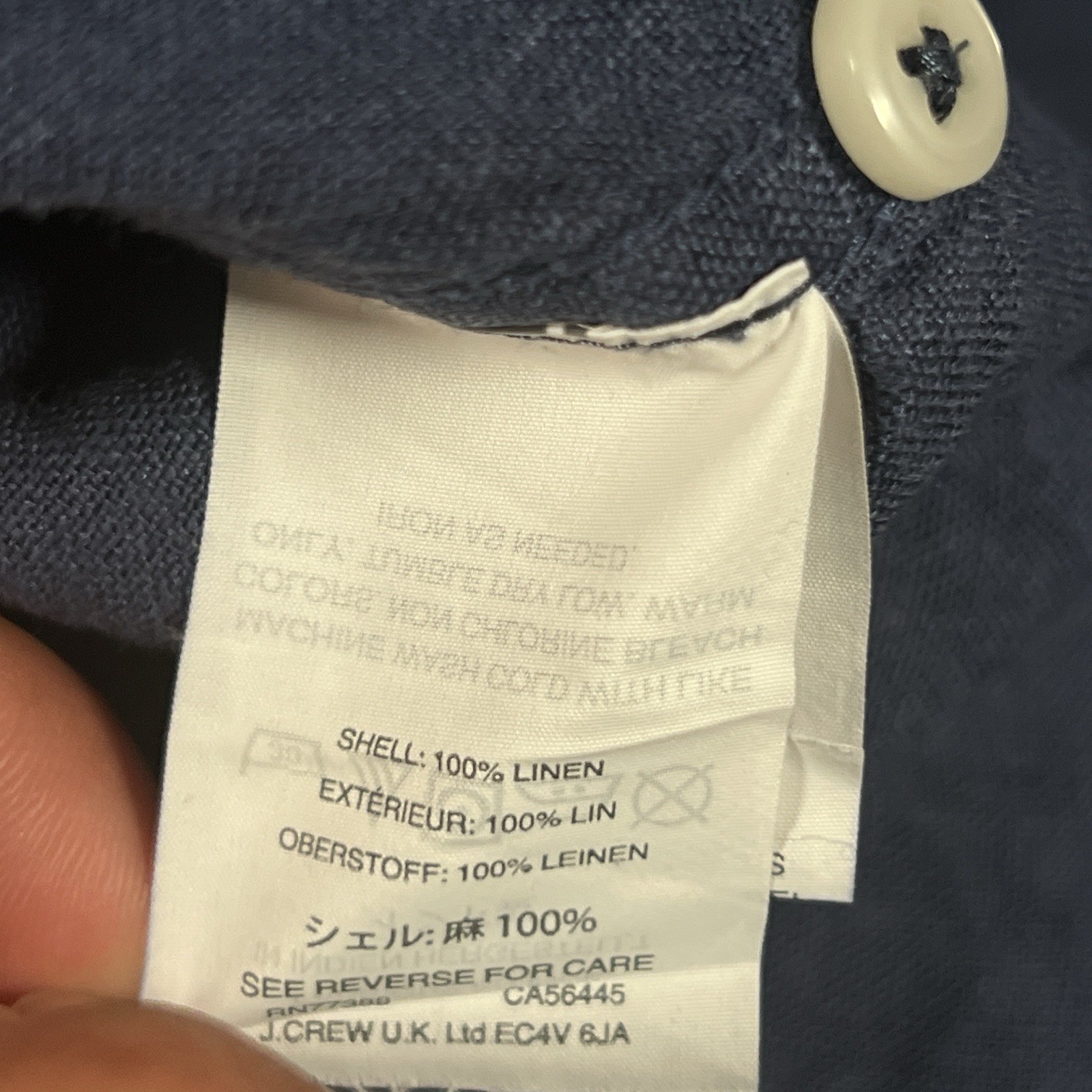 J.Crew Baird McNutt Irish Button 100% Linen Shirt Size XL Long Sleeve Navy