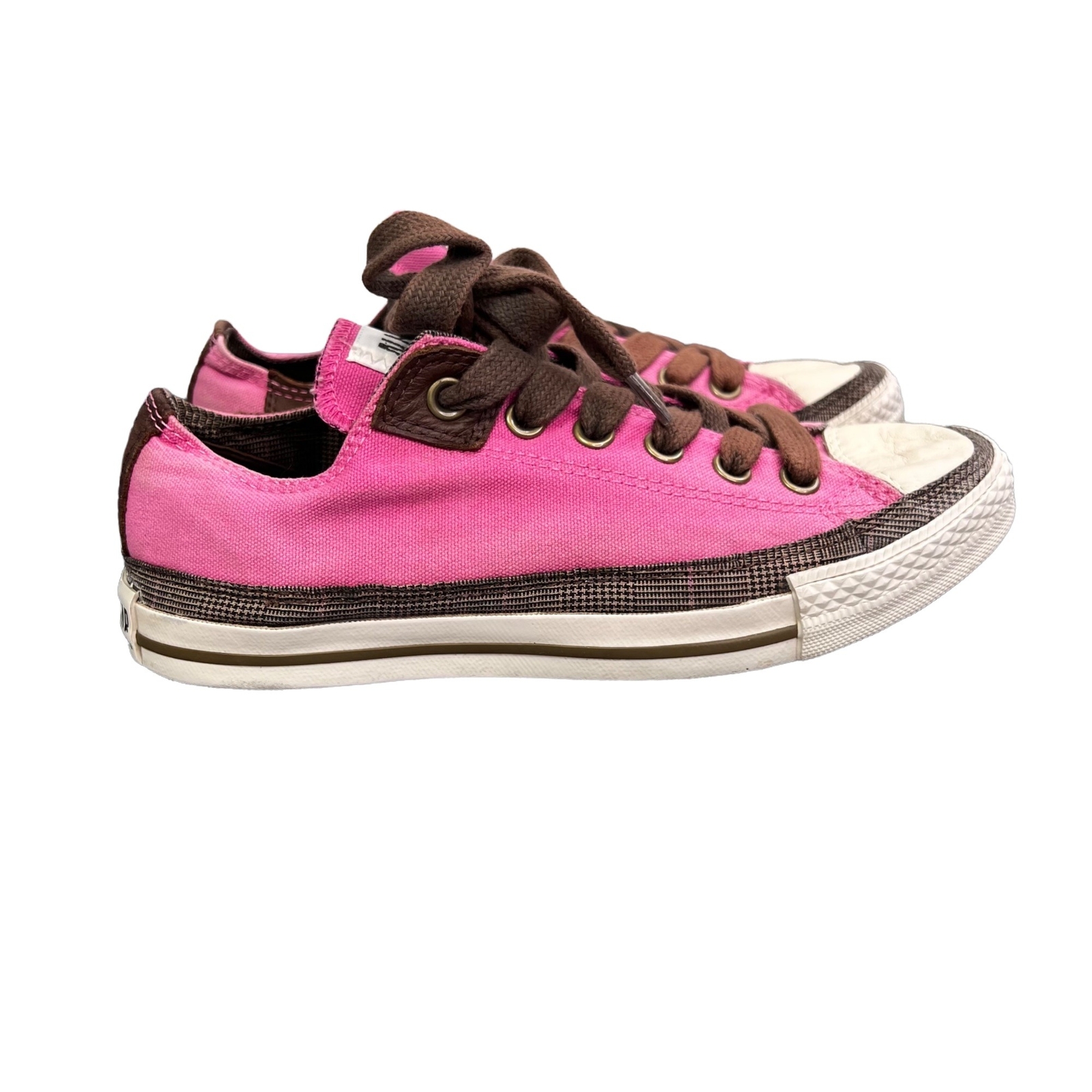 Converse All Star Sneakers Canvas Leather size 7 Women 5 Men Pink Brown Low Top