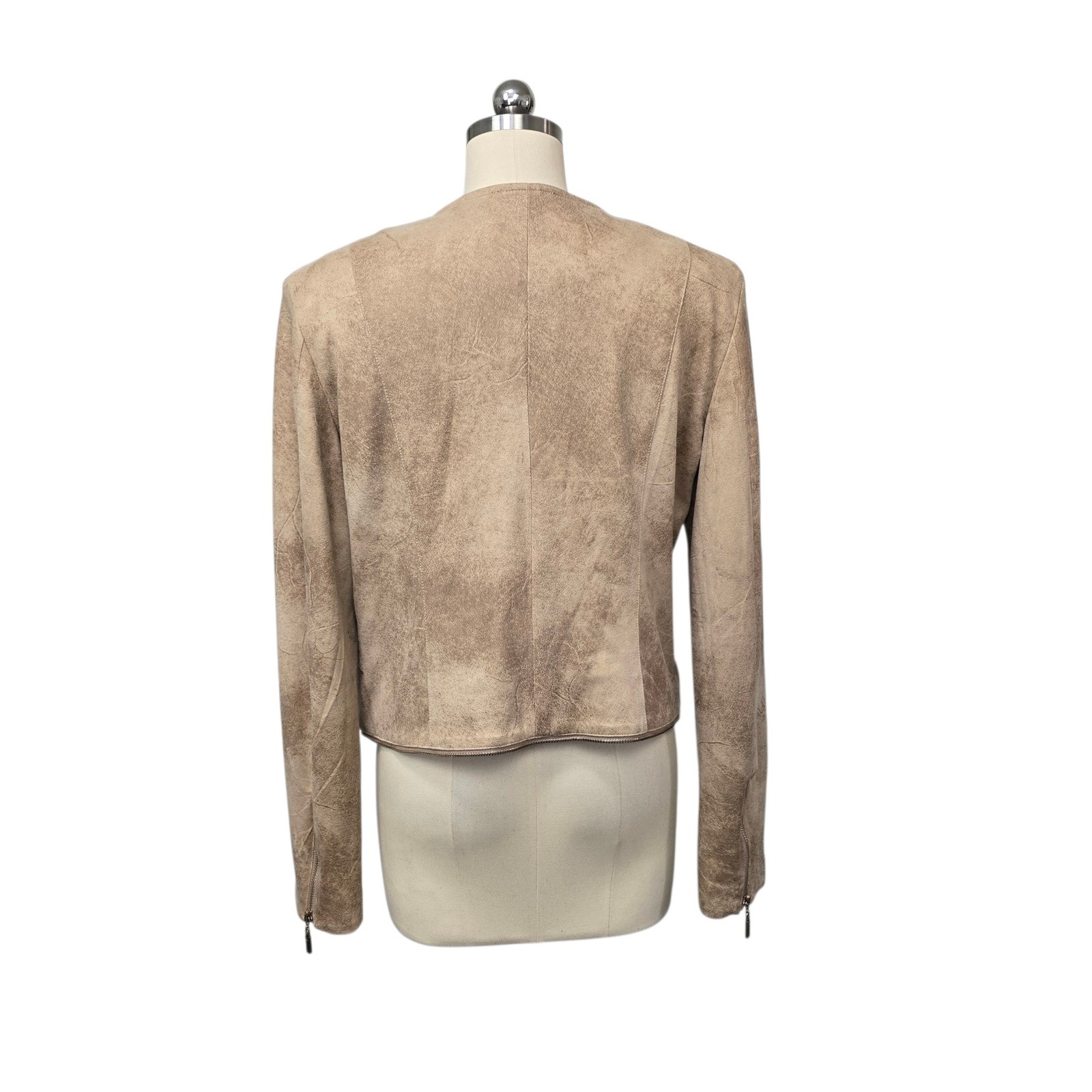 Alberto Makali New York Tan Faux Suede Asymmetrical Zip Moto Jacket Womens Large