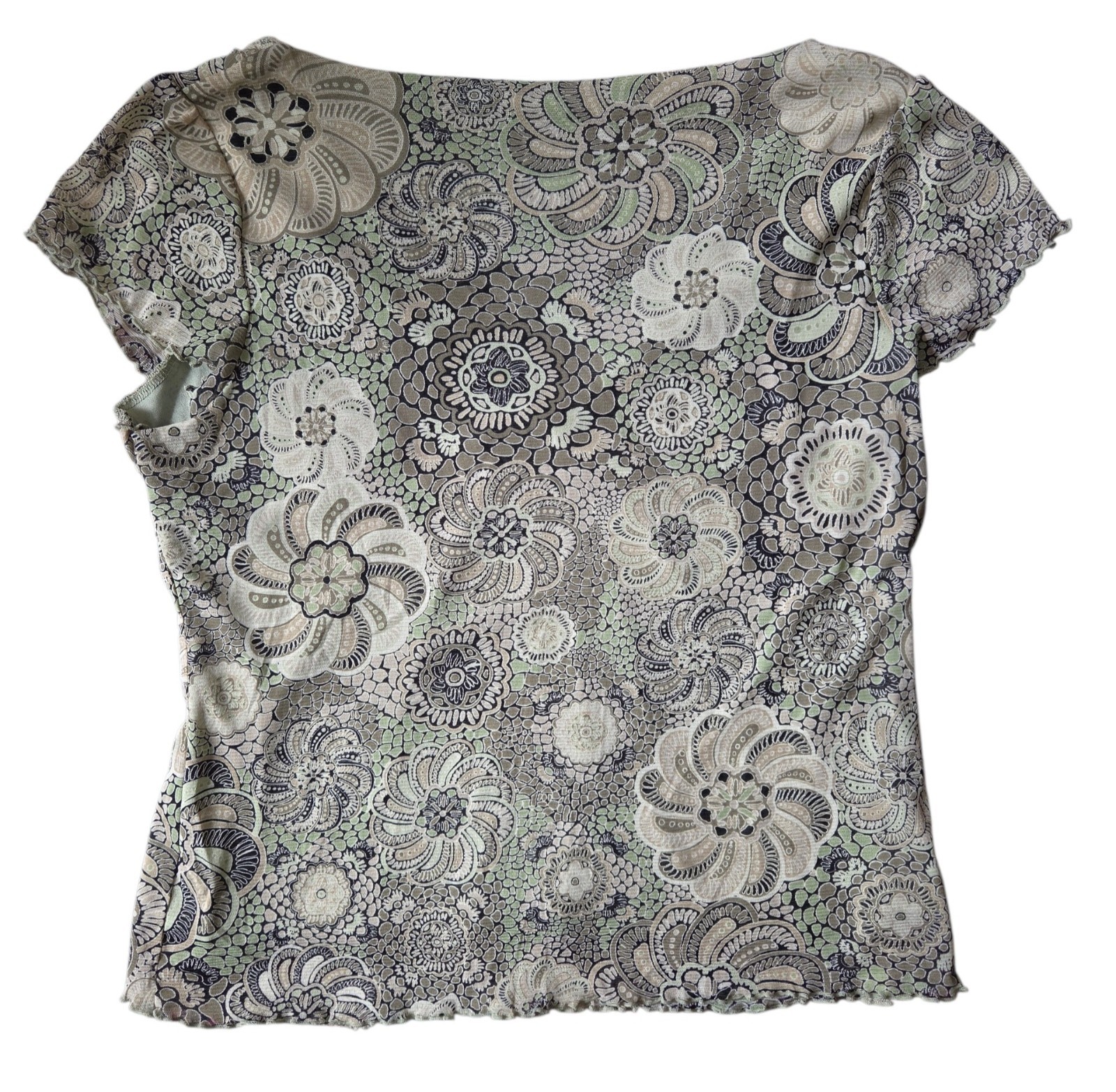 Y2K Lace + Sequin Trim Floral V-Neck Top in Light Green Fairycore Size Large