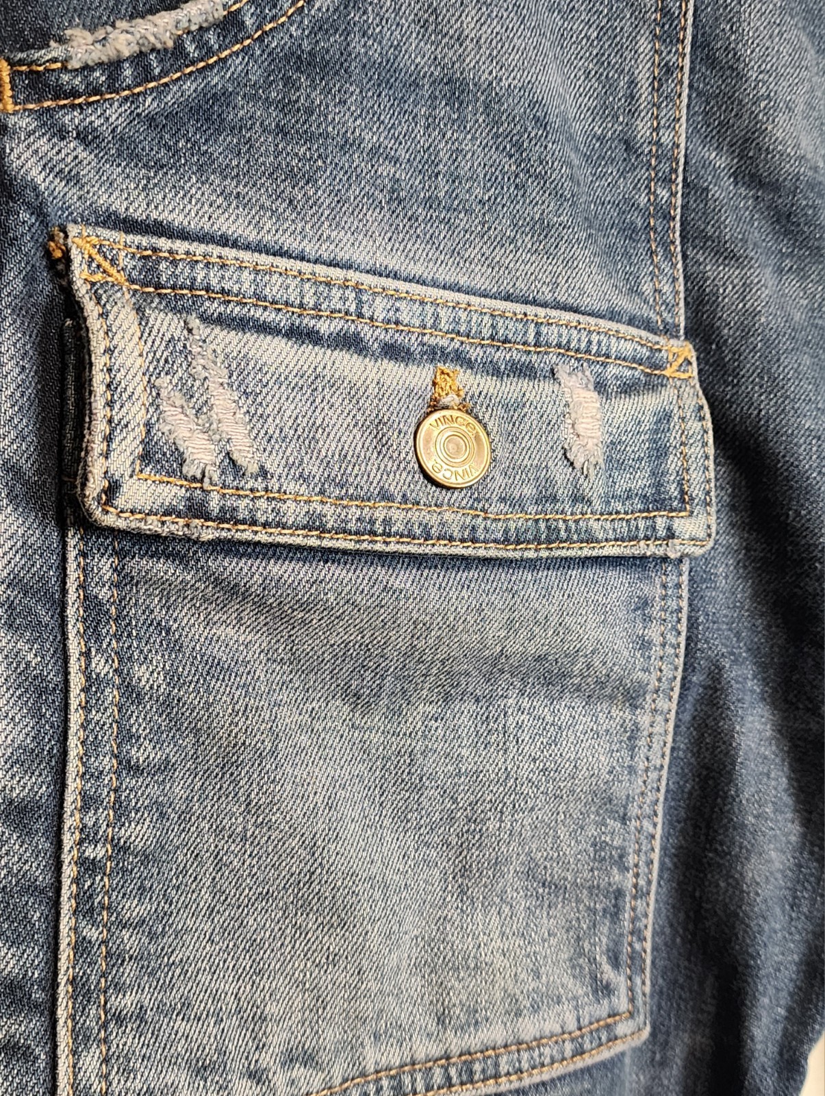 Vince 34×28 Distressed Stone Washed Blue Jeans Front Pocket Cargo Made In Usa