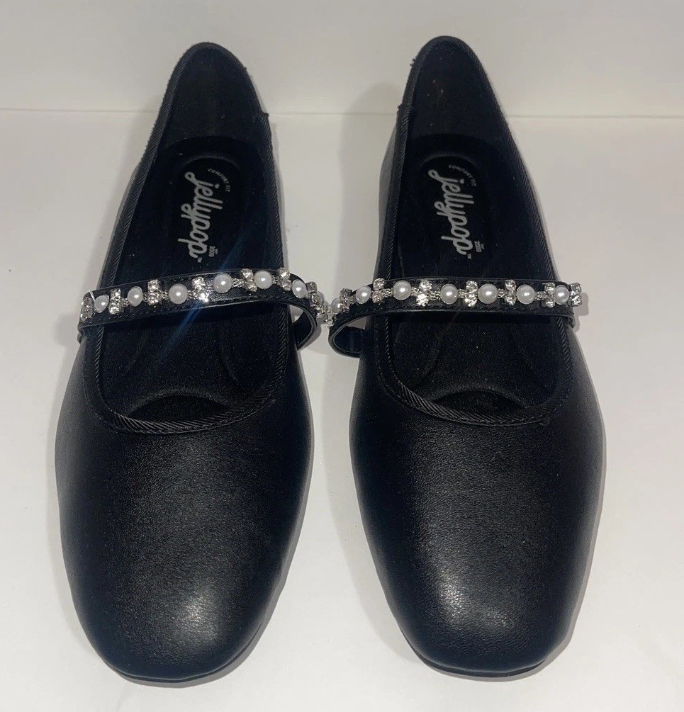 Jellypop Comfort Fit Black Ballet Flats Women’s 7 Pearl Rhinestone Dress Shoes