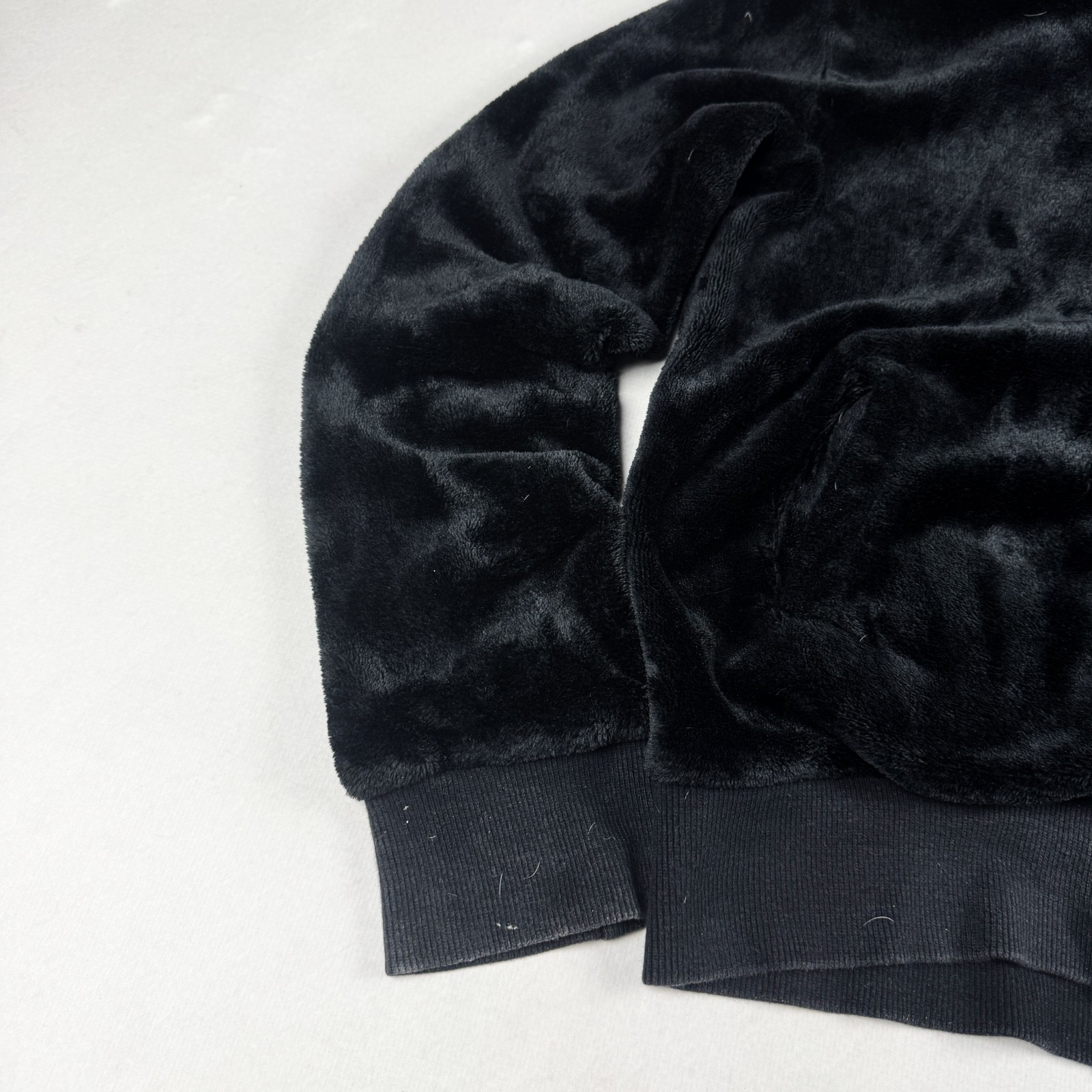 Mens Black Faux Fur Zip Jacket Plush Hooded Soft Y2K Winter Streetwear Cozy