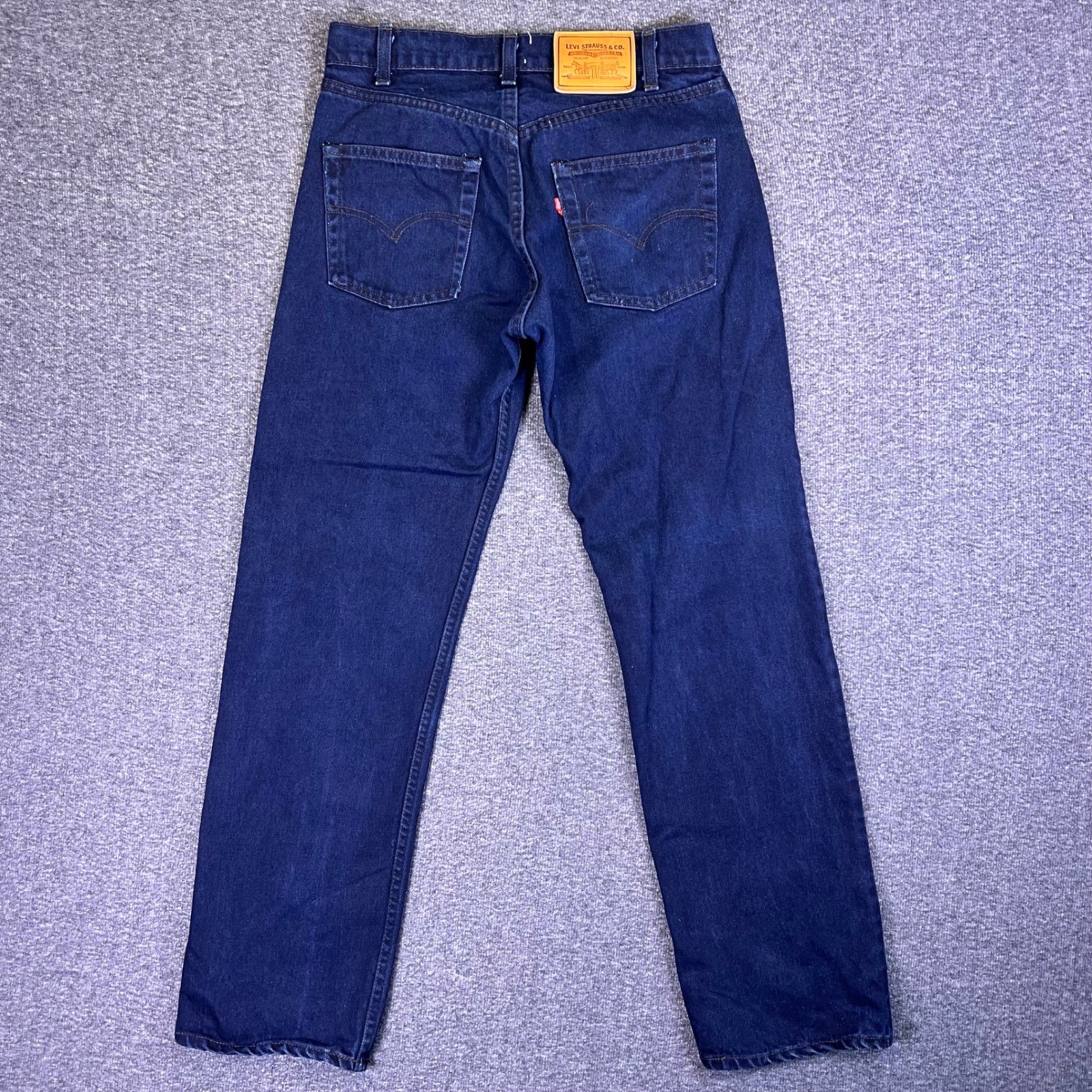VTG 80s Levis 502 055B Jeans 32×32 Raw Indigo Denim Button Fly Red Tab Leather