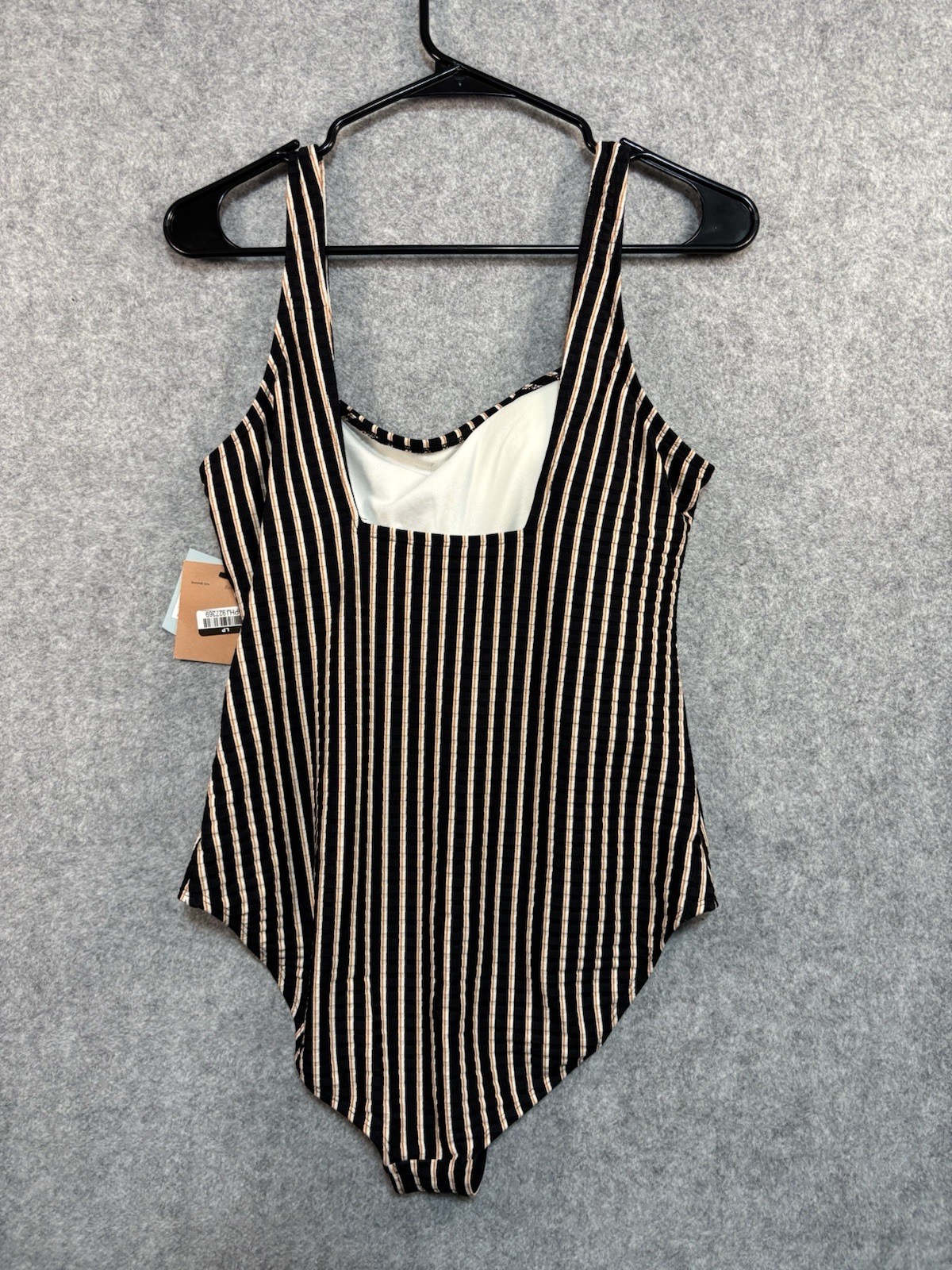 Shade & Shore Black Stripes One-Piece Bathing Suit Size Medium 8-10 NWT $40