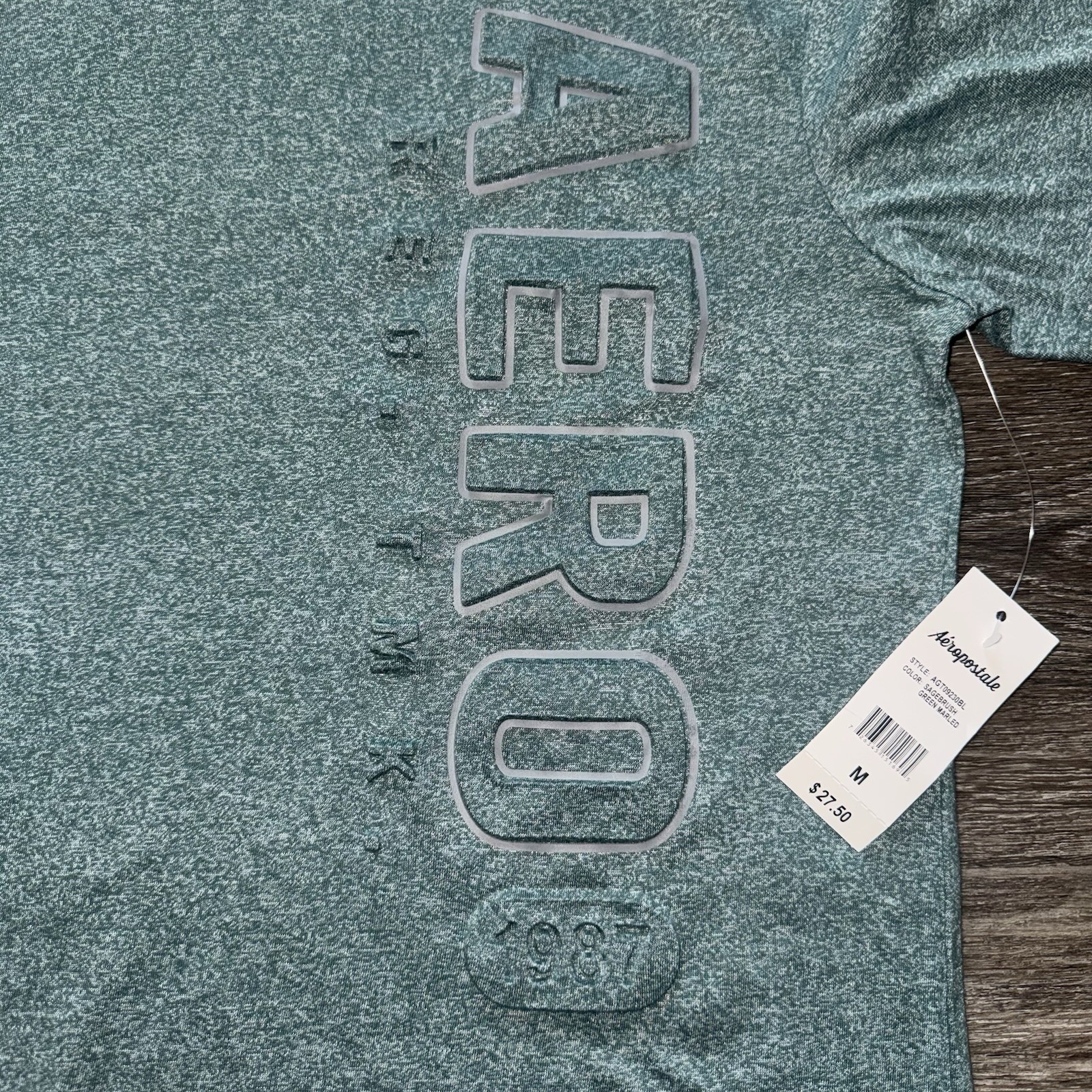 Aeropostale Men’s Medium Raised Logo T-shirt Sagebrush Green Marled