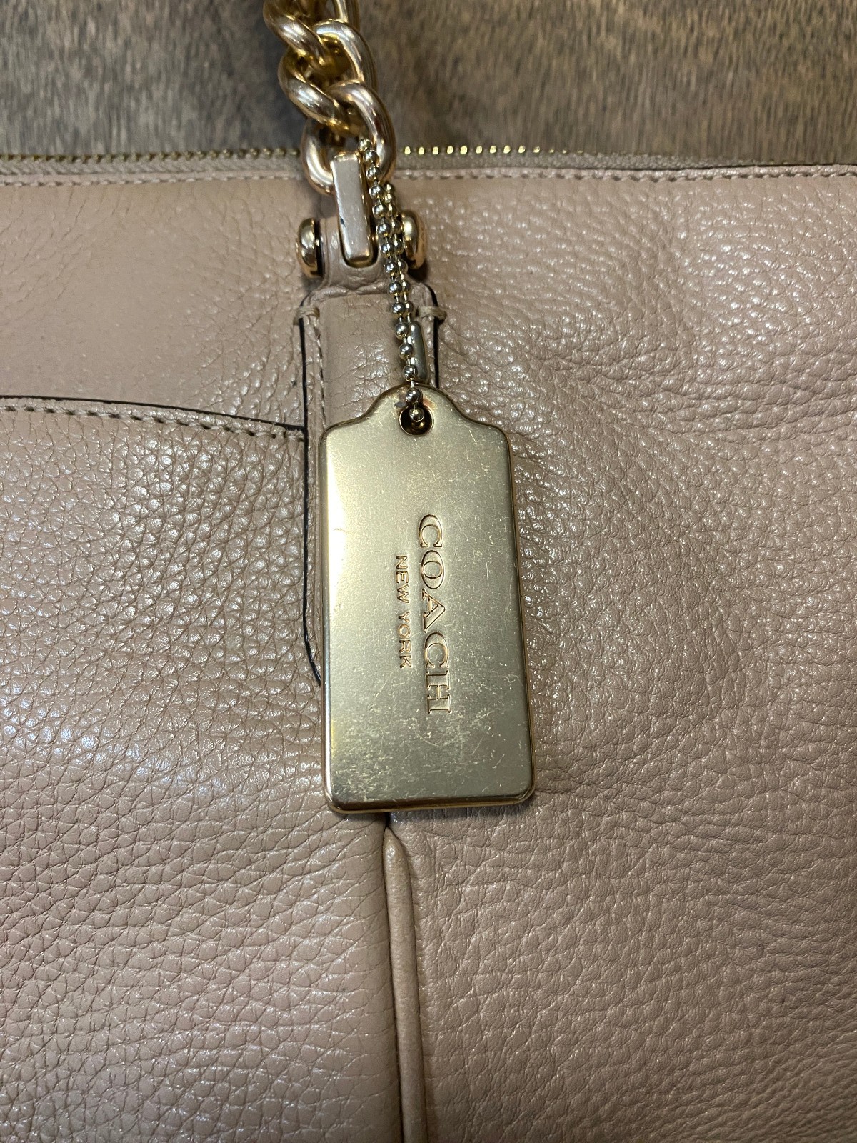 Coach Ava Chain Leather Tote Handbag Beige Shoulder Bag Purse 87775