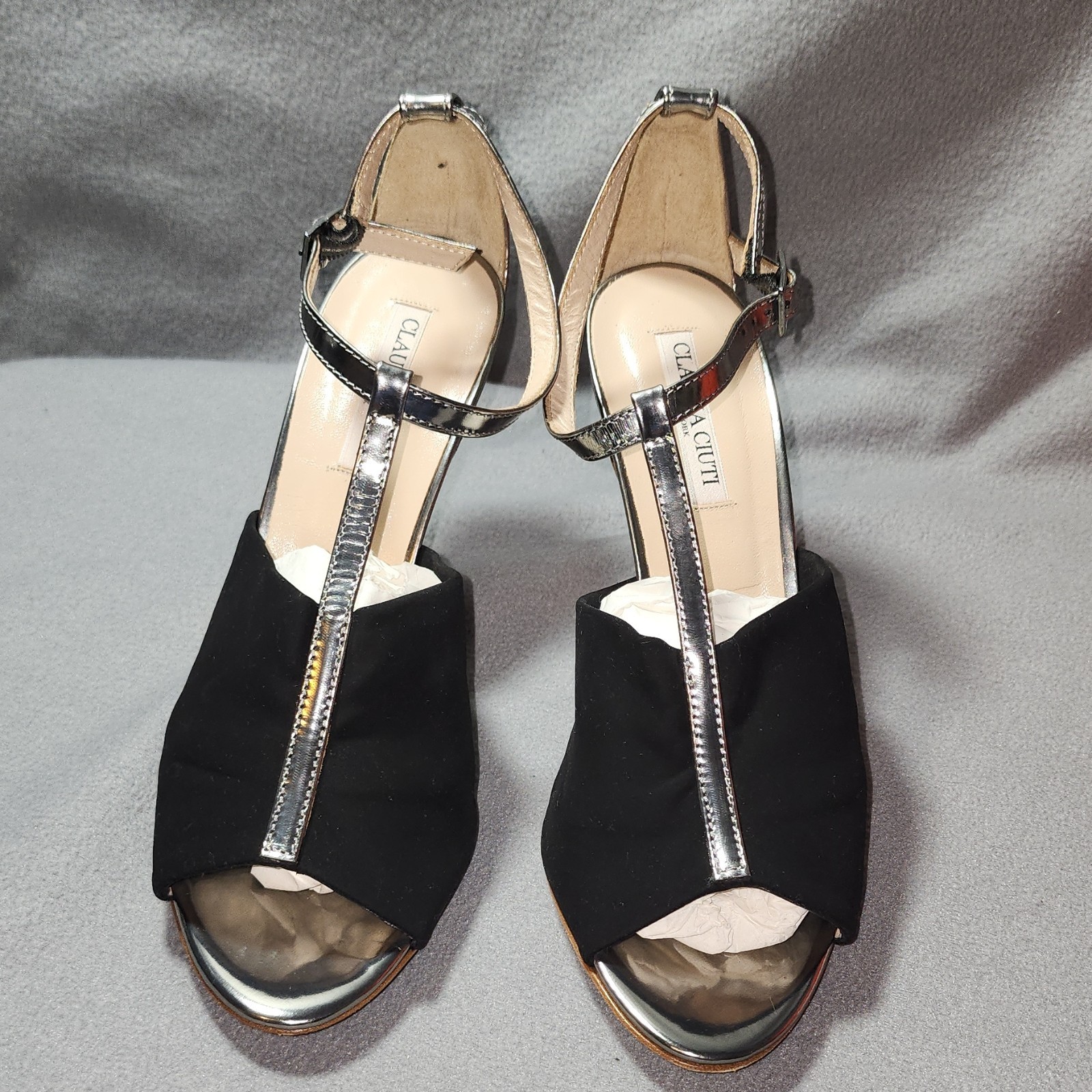 claudia ciuti strappy heels black silver ankle strap open toe stiletto