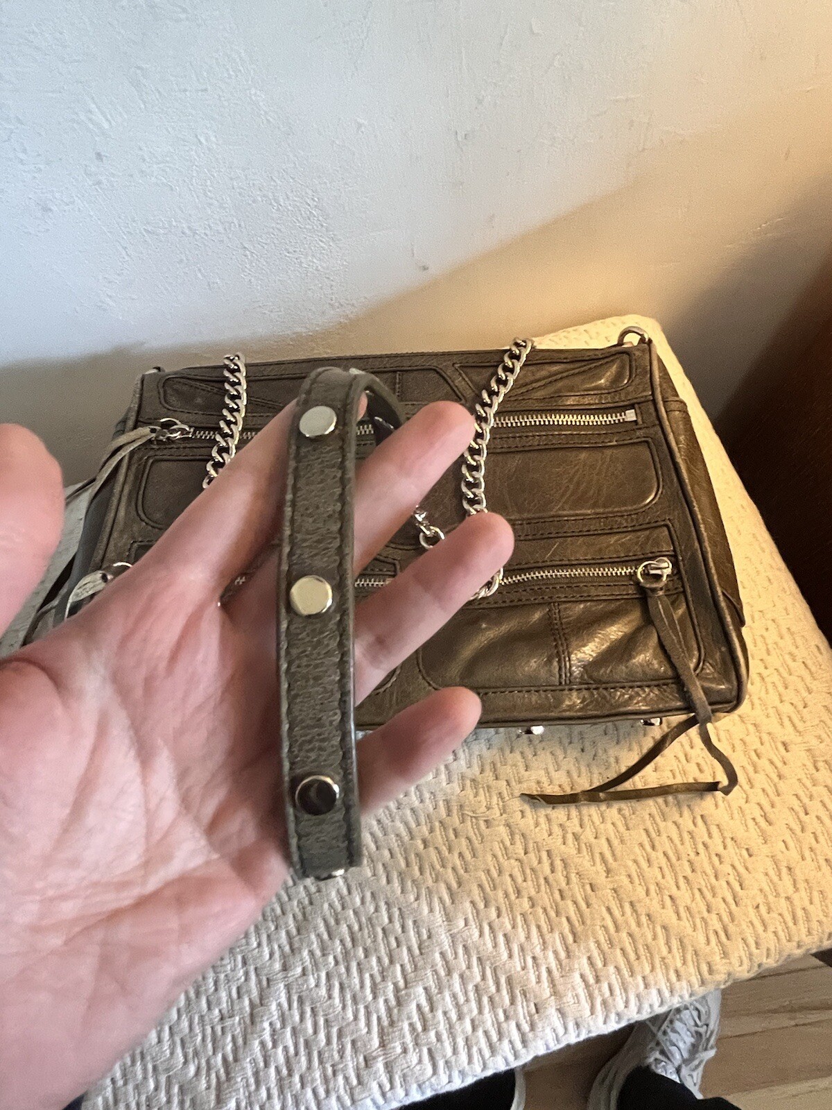 Rebecca Minkoff Tri Zip Mac Crossbody Bag Distressed Leather Kiwi Excellent