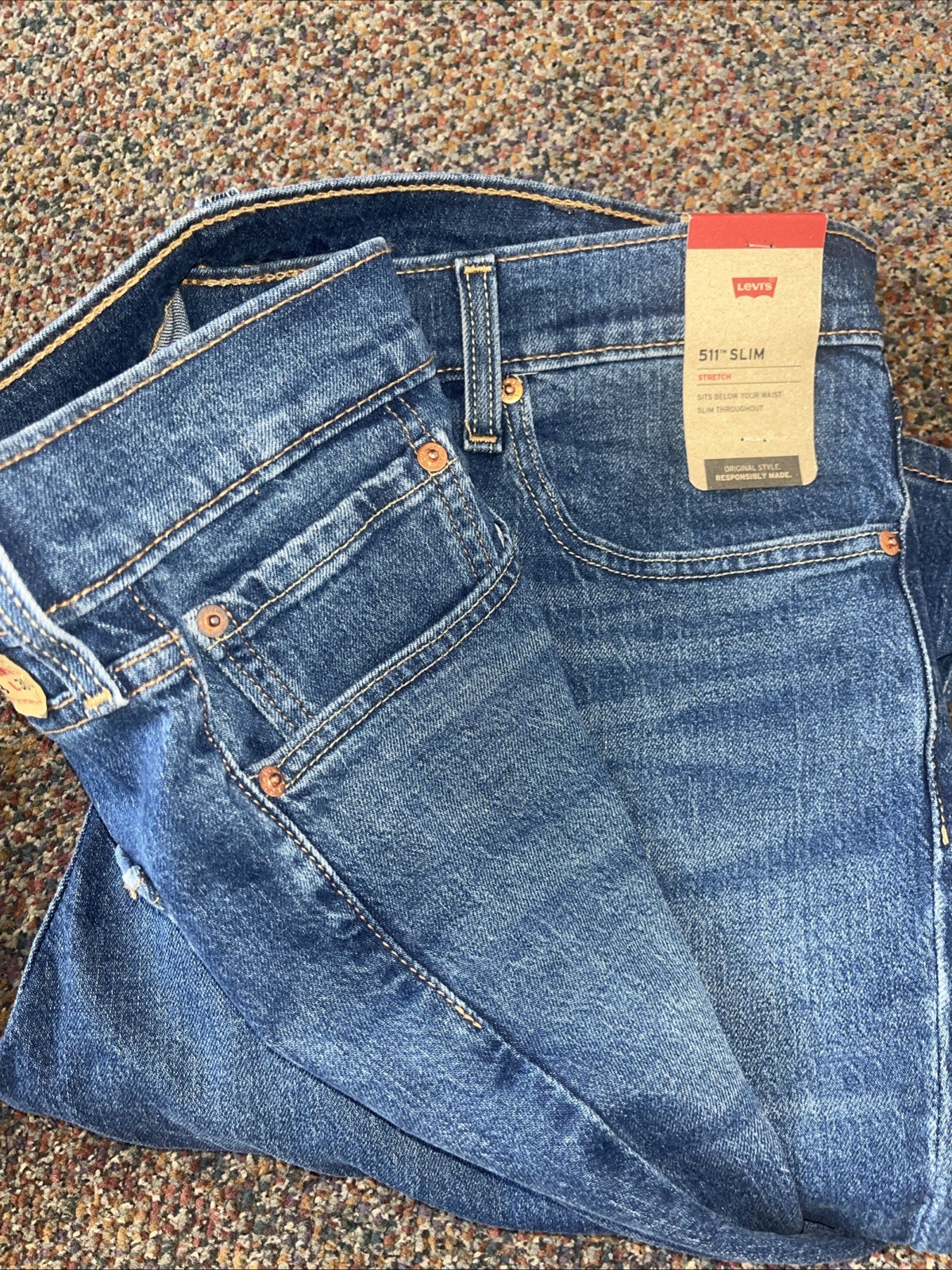 Levi’s 511 Men’s Slim Fit Stretch Sits Below Waist Jeans, Blue, Size 38X30 NWT