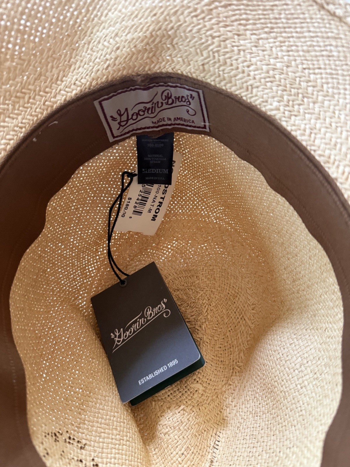Goorin Bros 100% Toquilla 100/0100 Straw Panama Hat Natural Sz MEDIUM $180 USA