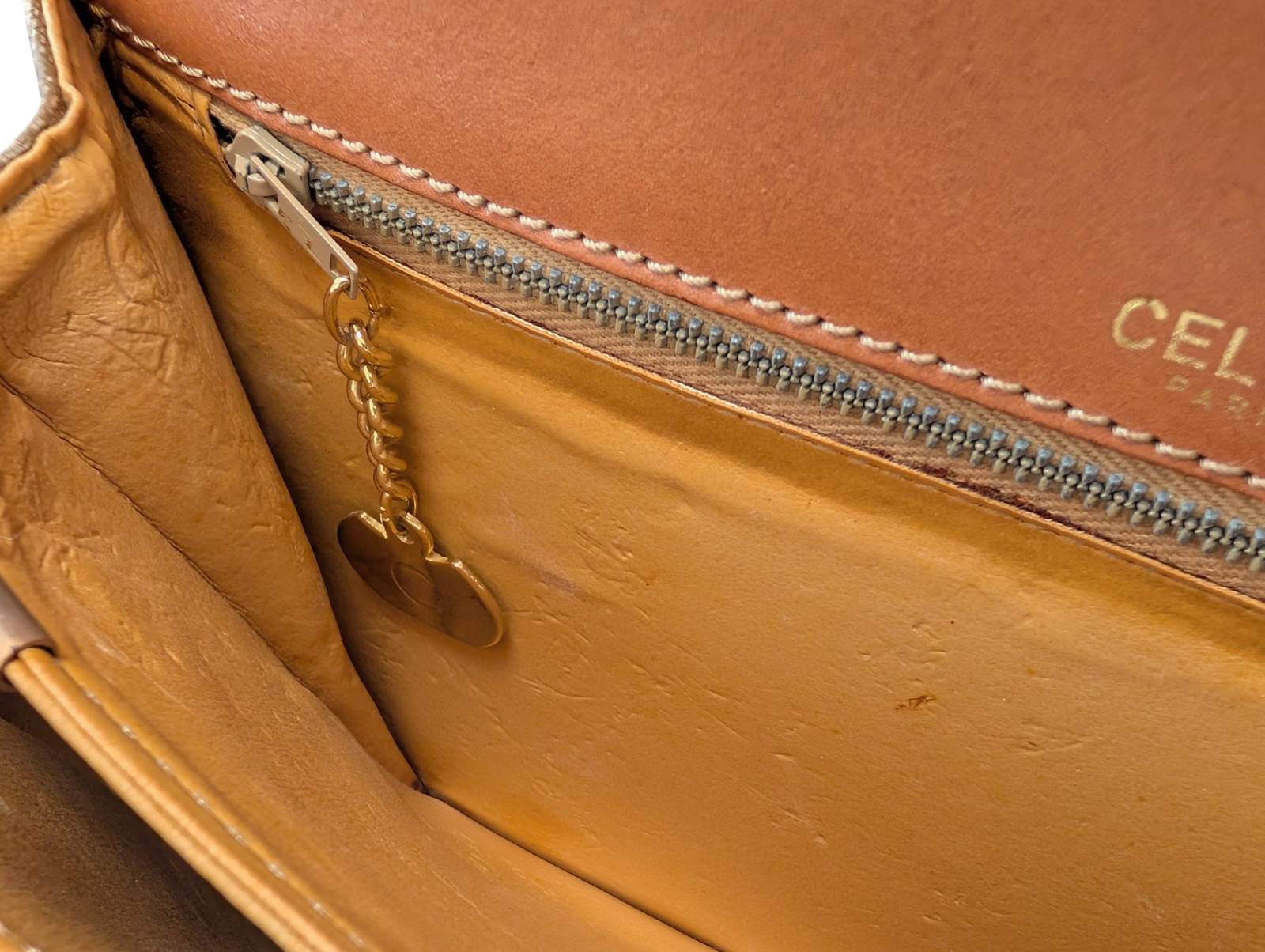 CELINE Shoulder Bag Horse Carriage Macadam PVC Leather Beige Vintage