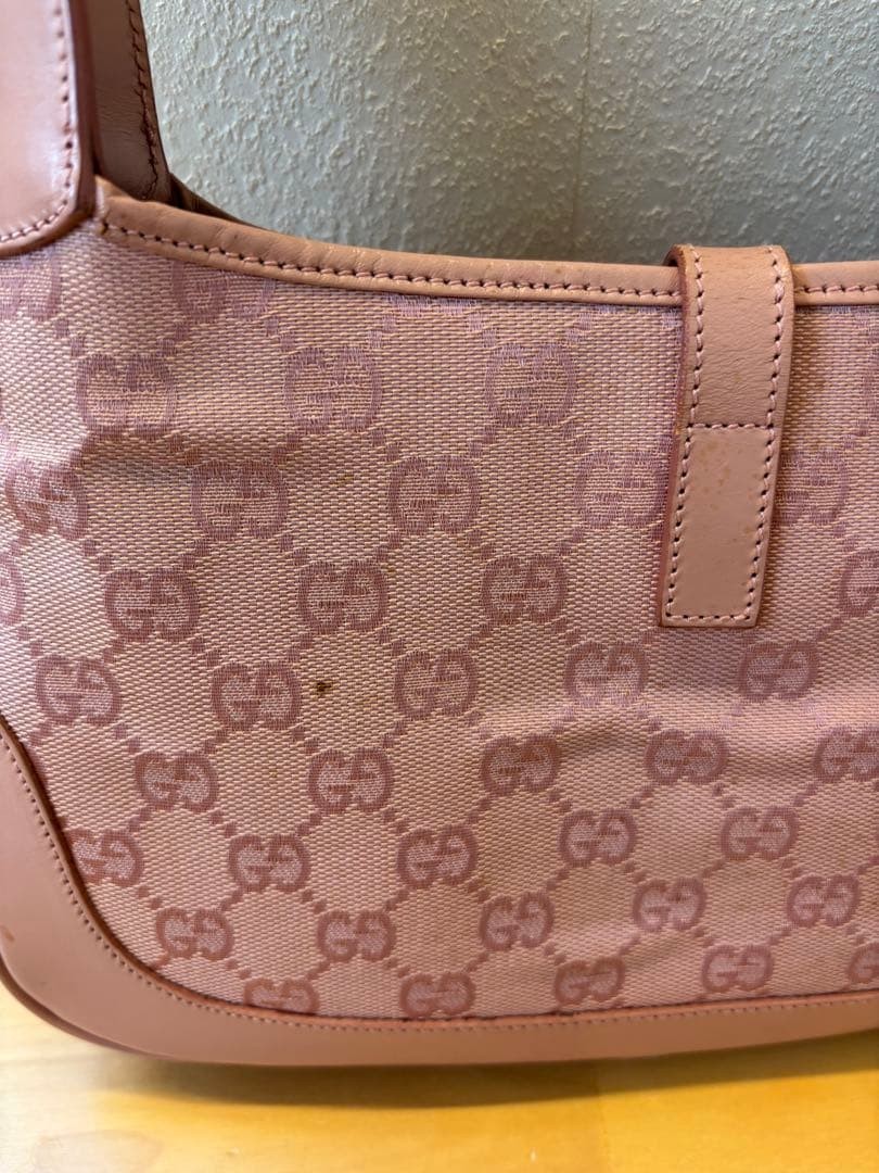 Gucci Pink GG pattern Canvas Leather Shoulder Bag Jackie 0013735 Used from Japan