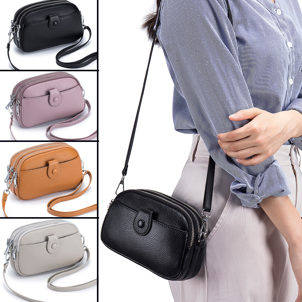 Women Cell Phone Large Leather Wallet Three Zip Handbag Crossbody Shoulder Bag