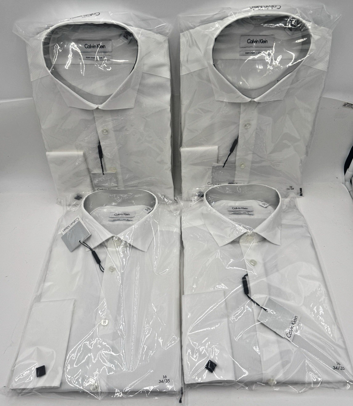 Calvin Klein French Cuff Men’s Shirts 16 34/35 White Cotton Slim Fit Lof Of 4