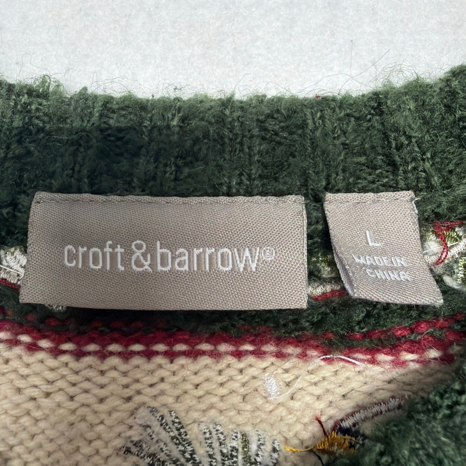 Vintage Croft & Barrow Silk Wool Fair Isle Bird Embroidered Knit Sweater Large