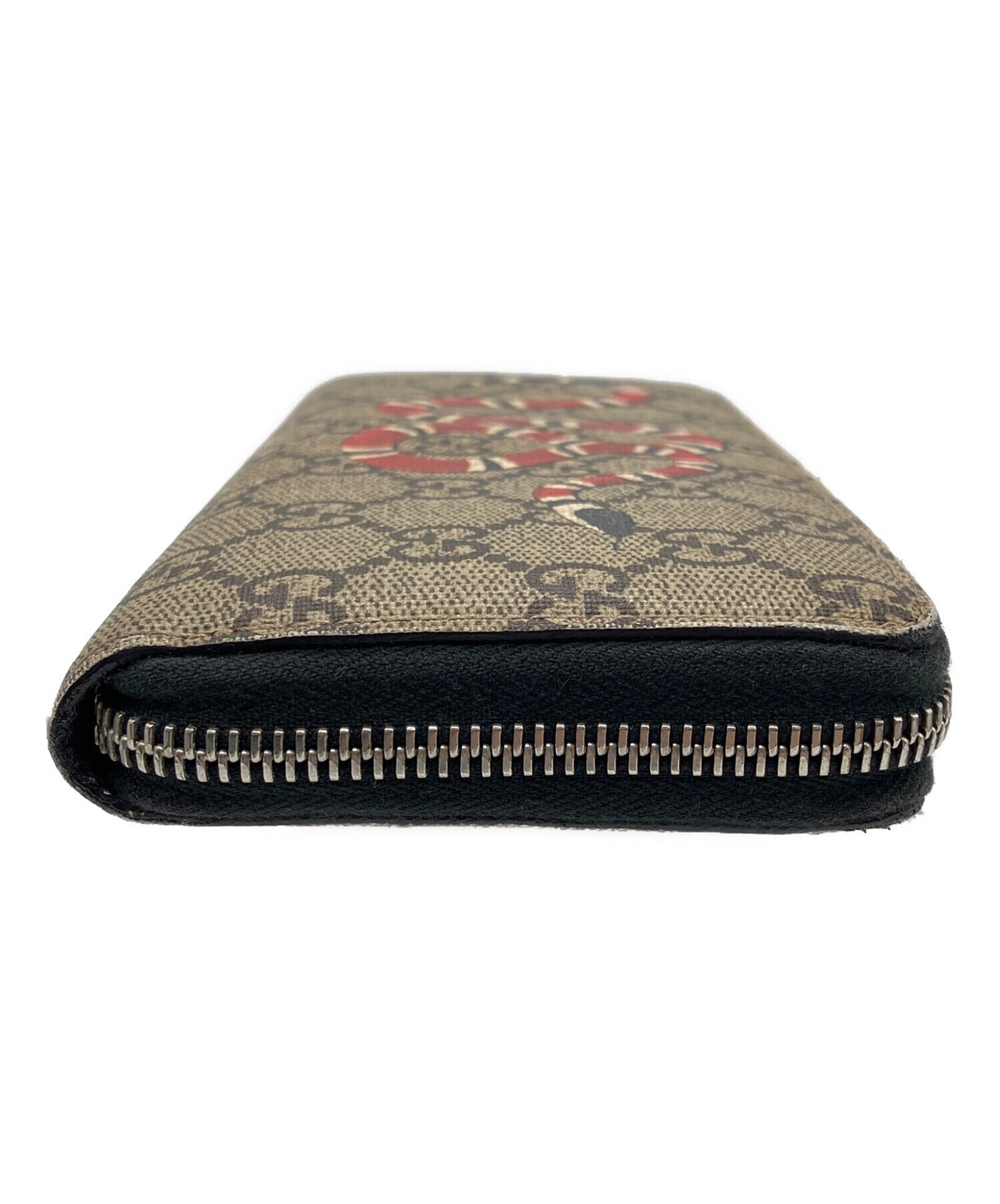 Gucci Kingsnake Print Brown GG Canvas Zip Around Wallet 451273 Italy Unisex