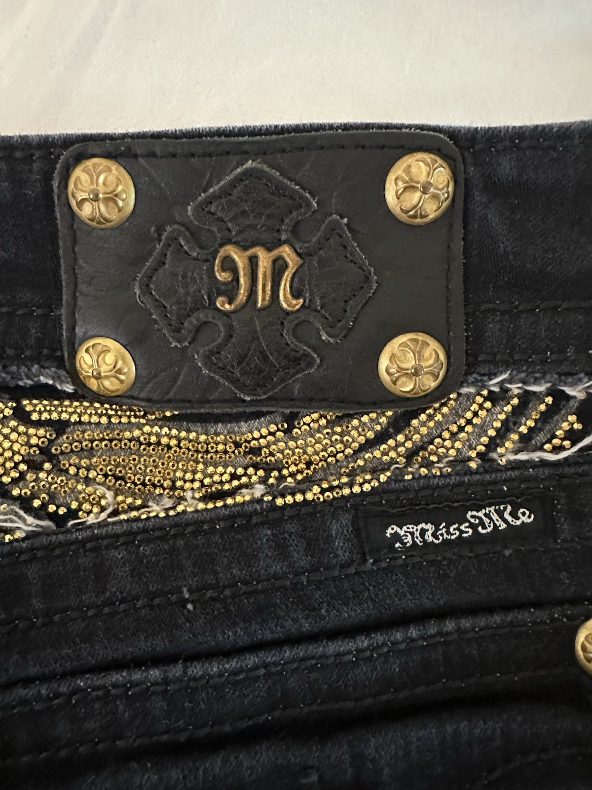 Miss Me Women Bootcut Jeans Black Dark Wash Low Rise Stretch Rhinestone 28