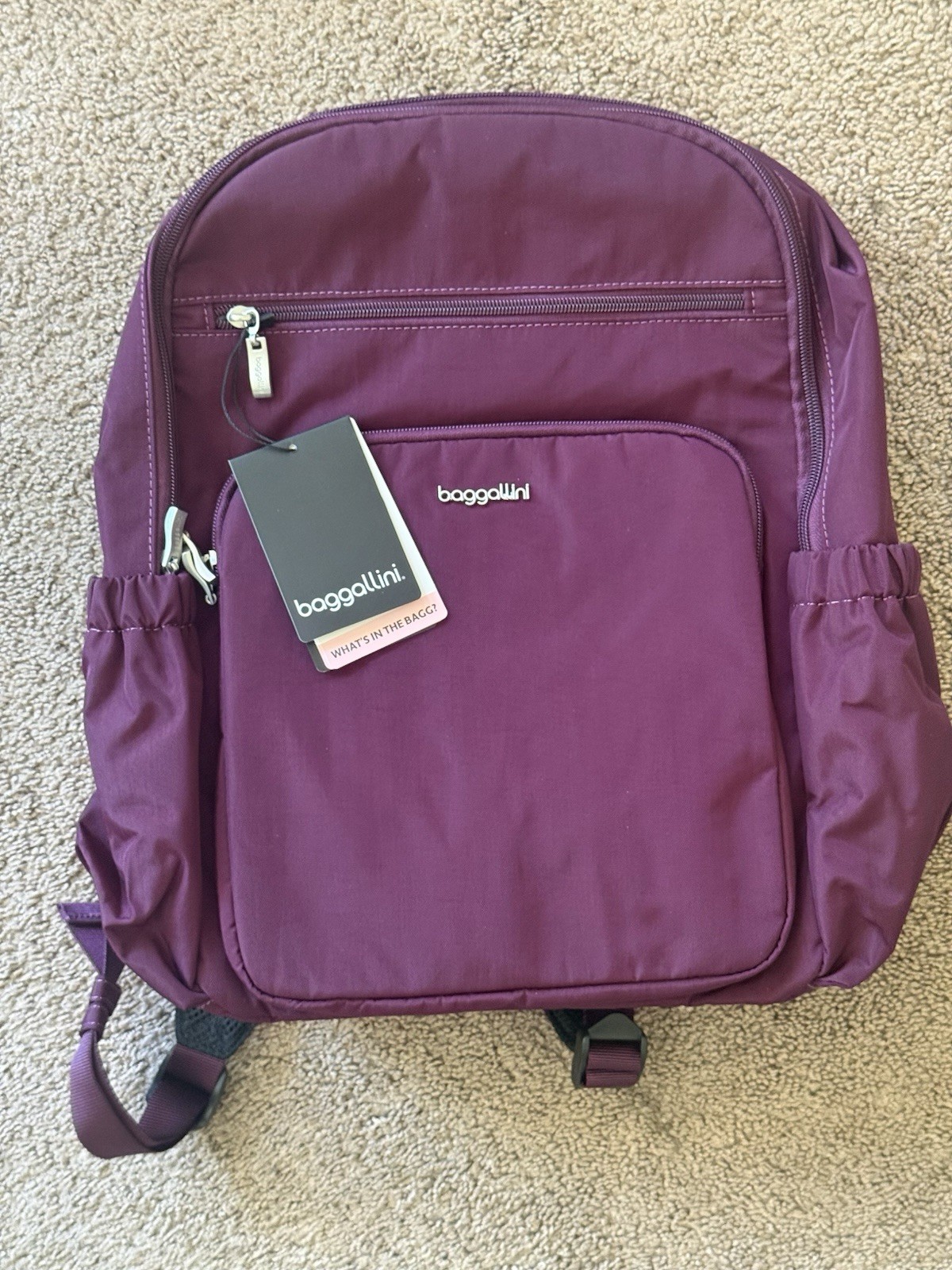 NEW Baggallini Everyday Laptop Backpack 16×14 Water-Repellent Mulberry Color