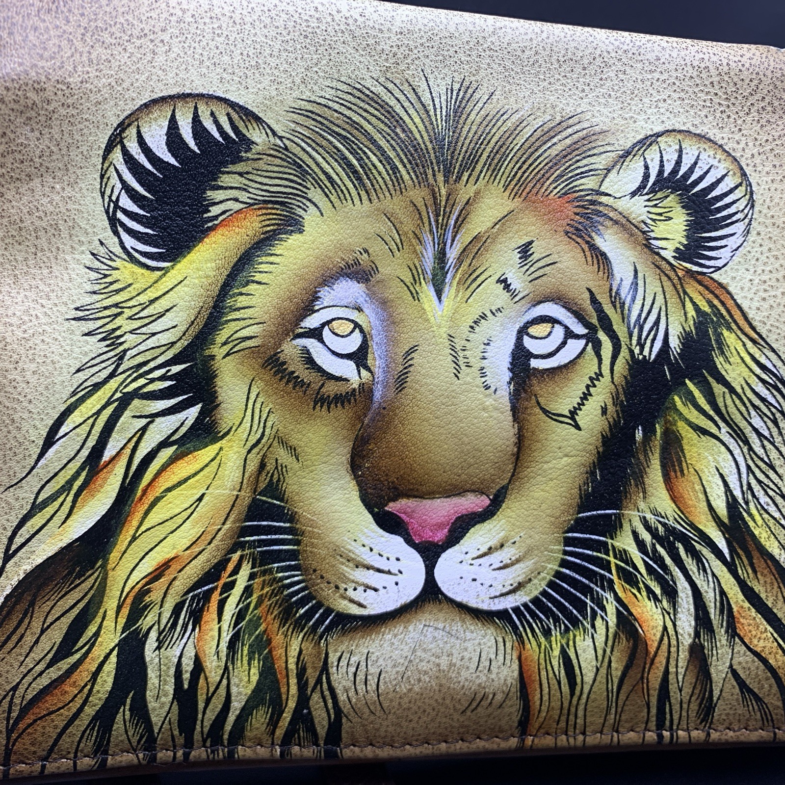 Leather Crossbody Bag Anuschka Lion Tan Bag Remov. Strap Card Slots PLEASE READ