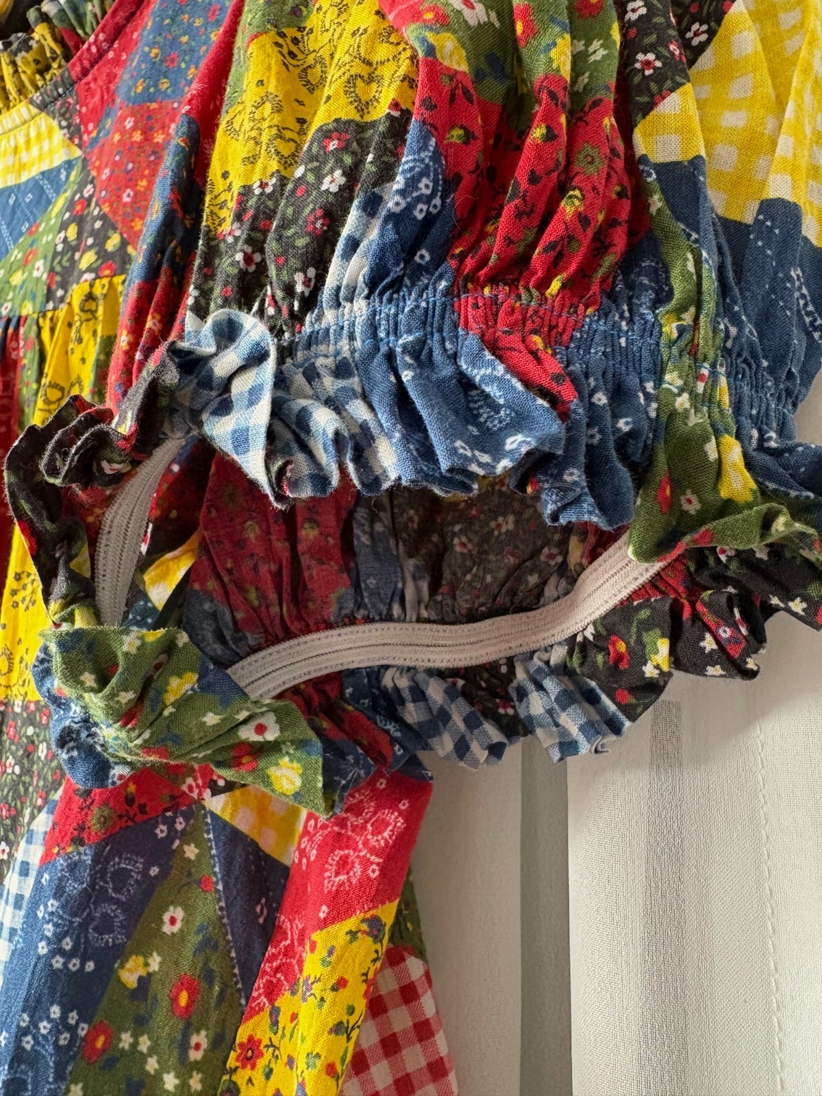 Doen Alida Cotton Ruffle Short Puff Sleeve Blouse Patchwork Top sz S GOOP