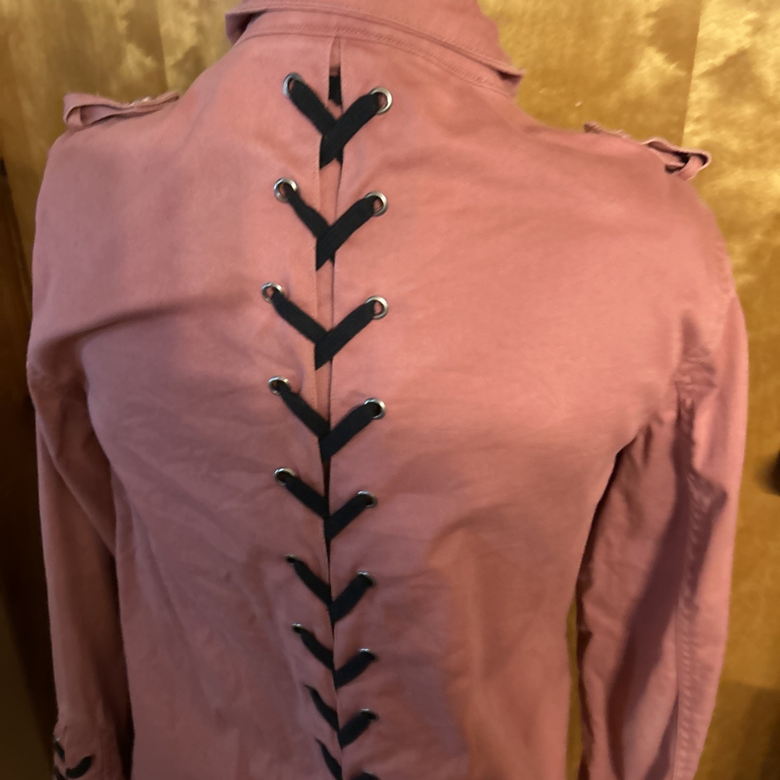 Kersh Utility Jacket Women’s M Lace Up Details Rose Snap Zipper Closure Medium