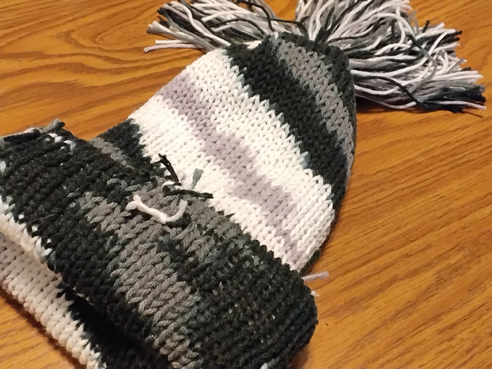 Winter Hat Two Layer Beanie Slouch Hat Black, Gray, White Large (L)