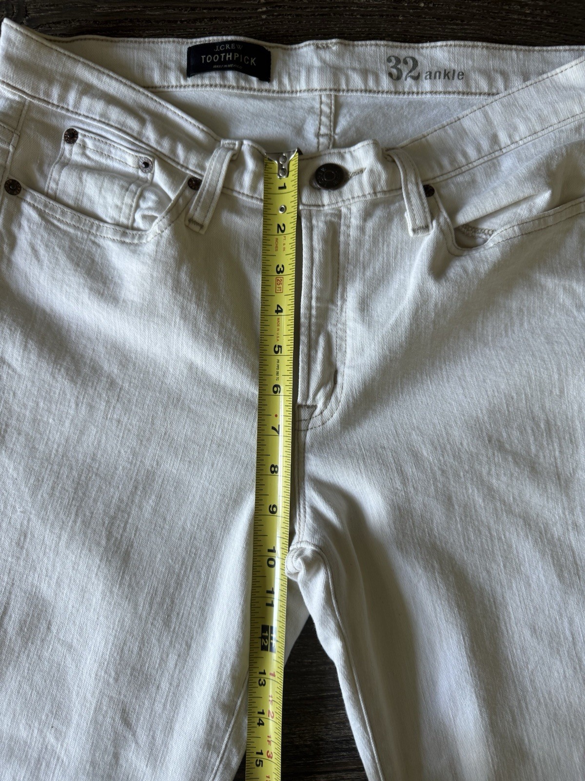 J.CREW Toothpick Ecru Ankle Slim Stretch Denim Jeans 5-Pocket Button Zip