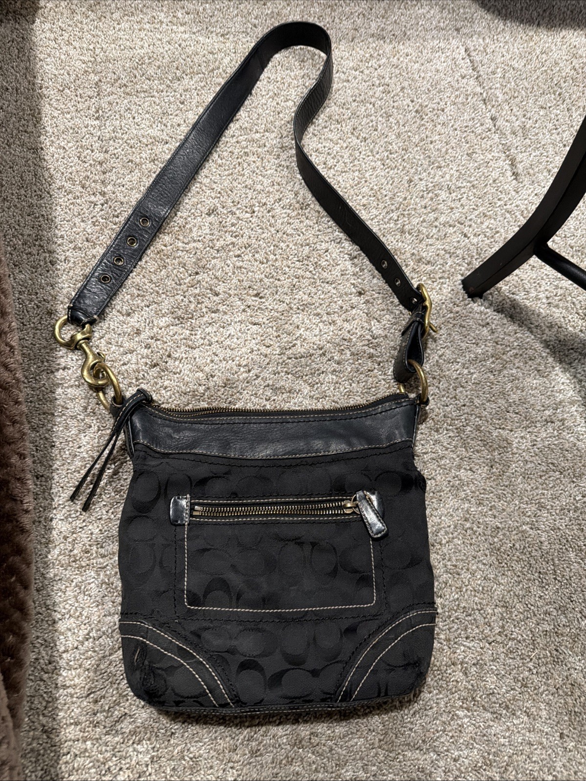 COACH Signature Black Canvas Leather Crossbody Shoulder Bag E065-10402 –