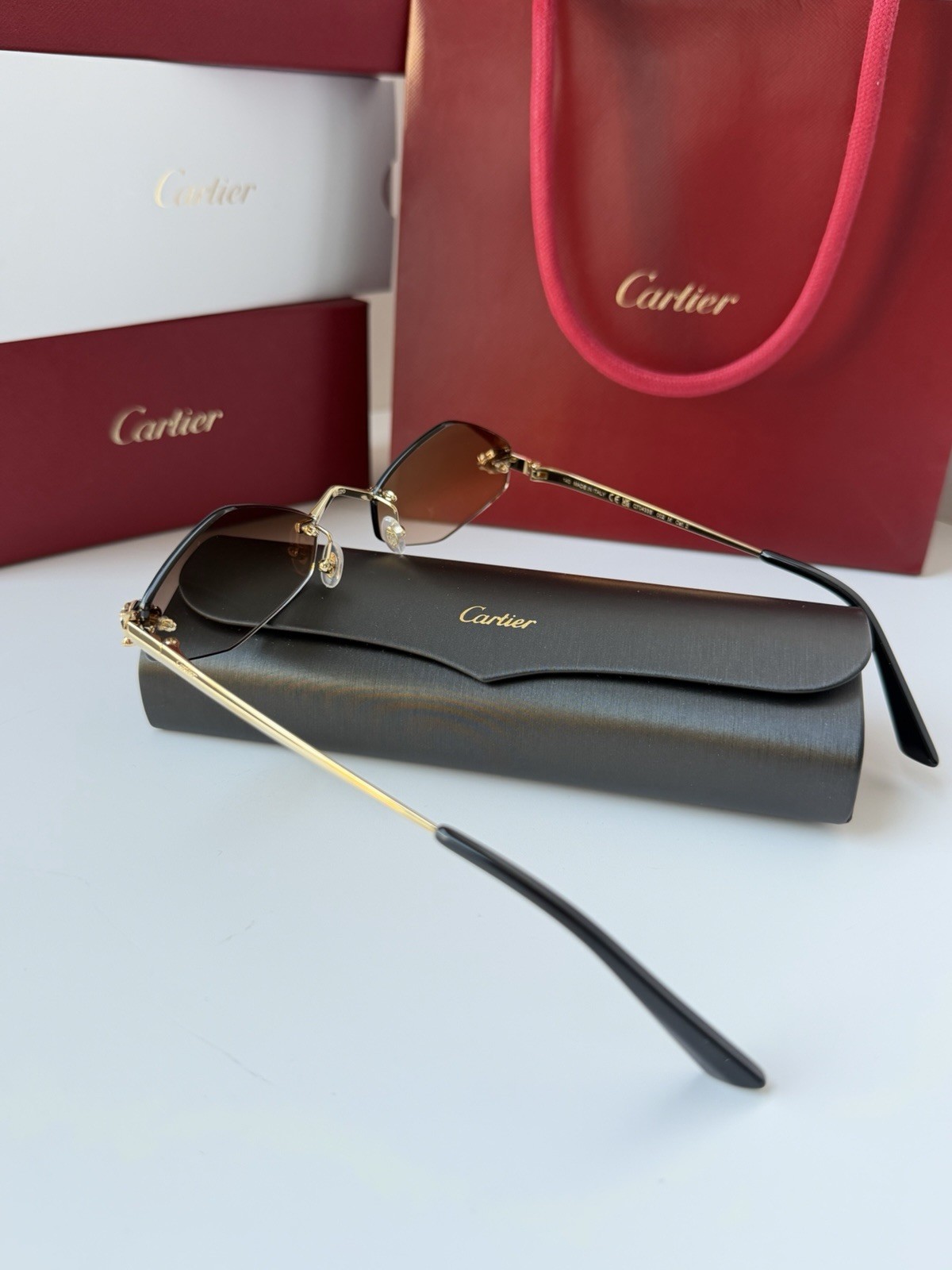 CARTIER Panthere De Cartier Sunglasses CT0433S 002 Gold Brown Lens AUTHENTIC