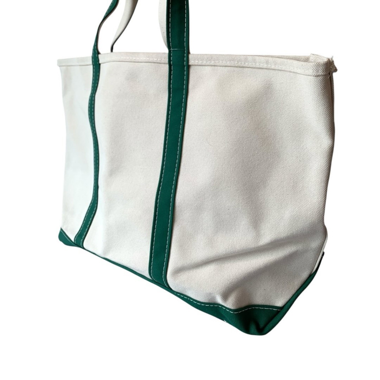 L.L Bean Boat And Tote Large Canvas Tote Bag White USA Made Dark Green