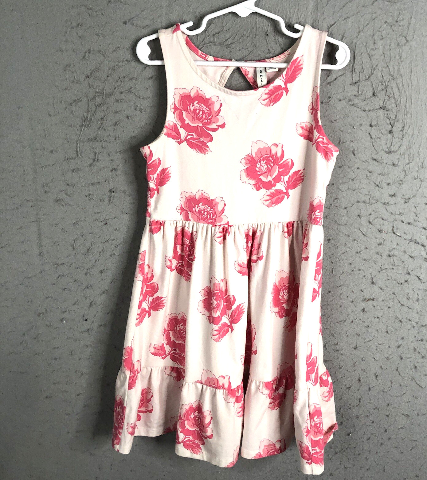 Janie And jack Dress Girls 7 Pink Floral Knit Tiers Feminine Casual Play School