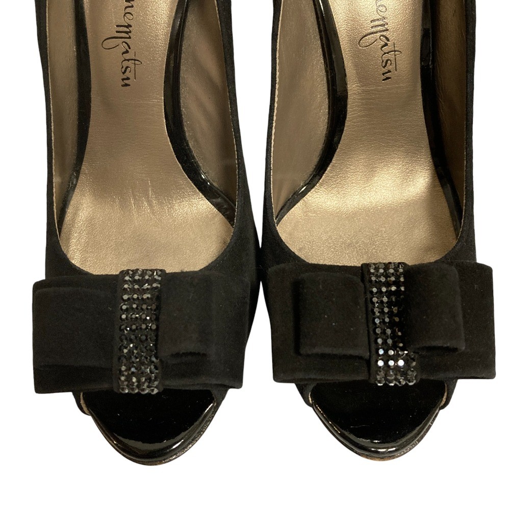 Ginza Kanematsu Suede Ribbon Open-Toe Pumps, Size 9.3, Black Women USED